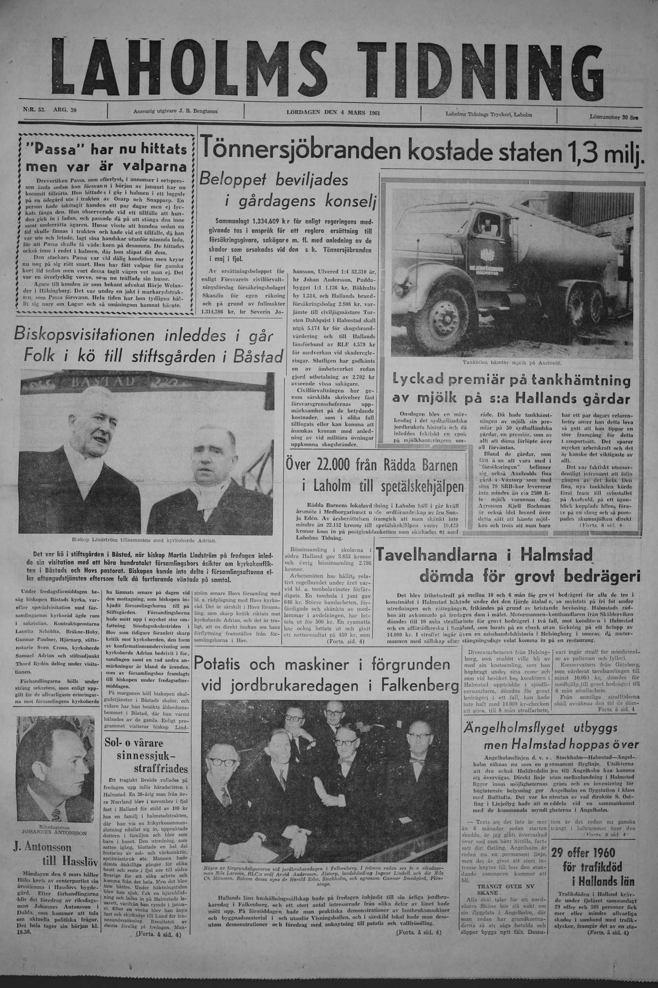 Laholms Tidning Lördag 4 mars 1961, sida 1