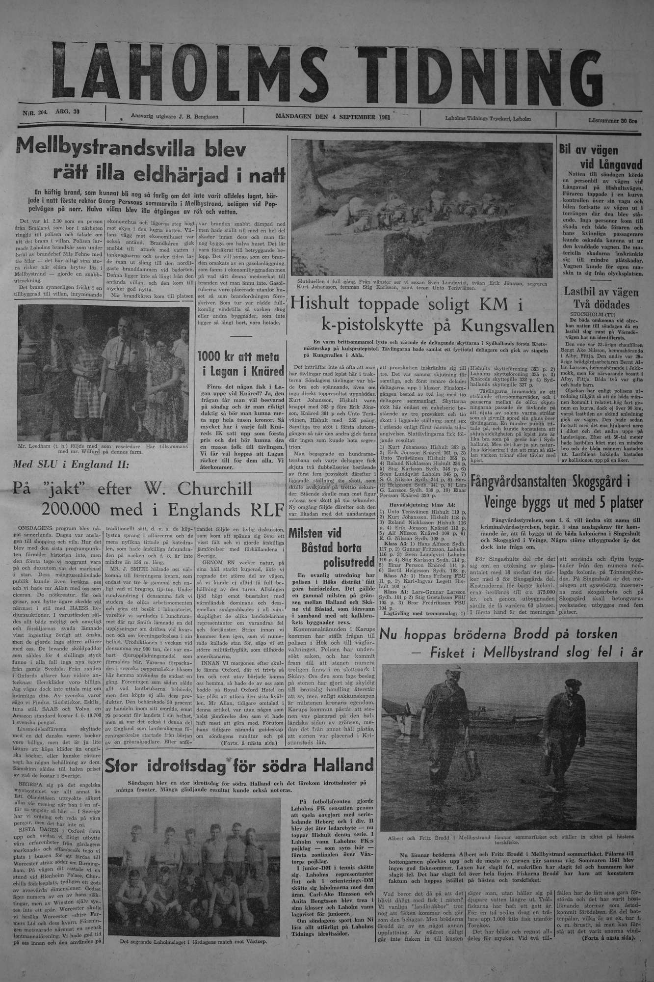 Laholms Tidning Måndag 4 september 1961, sida 1