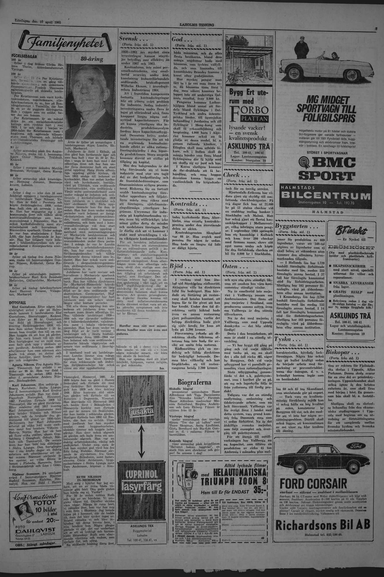 Laholms Tidning Lördag 17 april 1965, sida 3