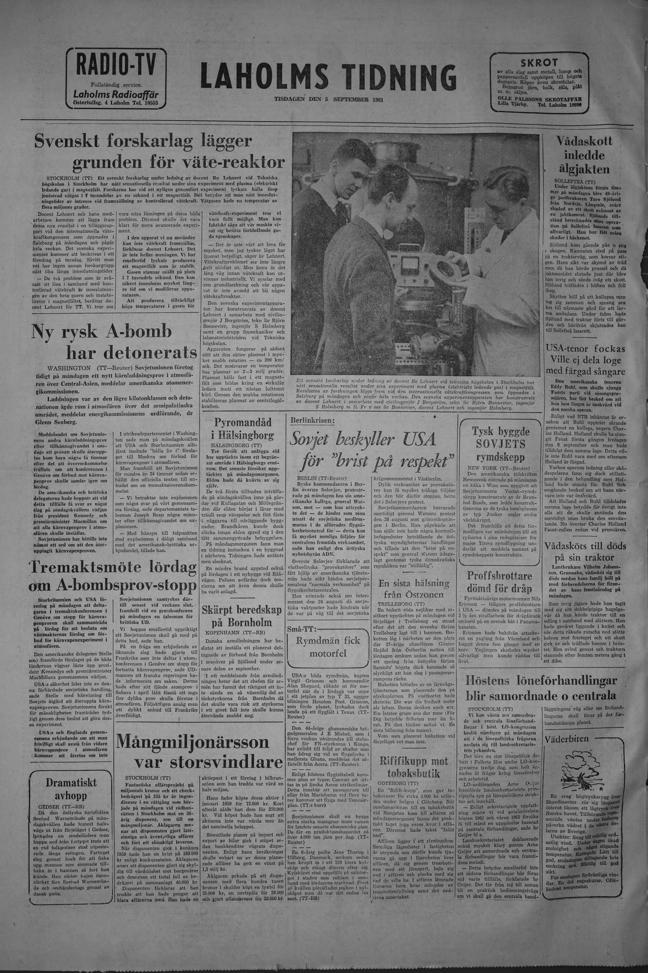 Laholms Tidning Tisdag 5 september 1961, sida 8