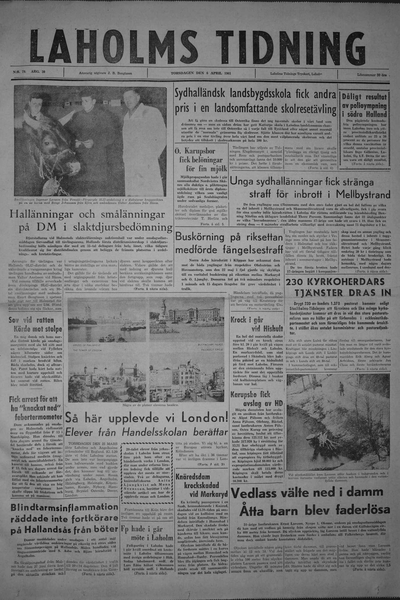 Laholms Tidning Torsdag 6 april 1961, sida 1