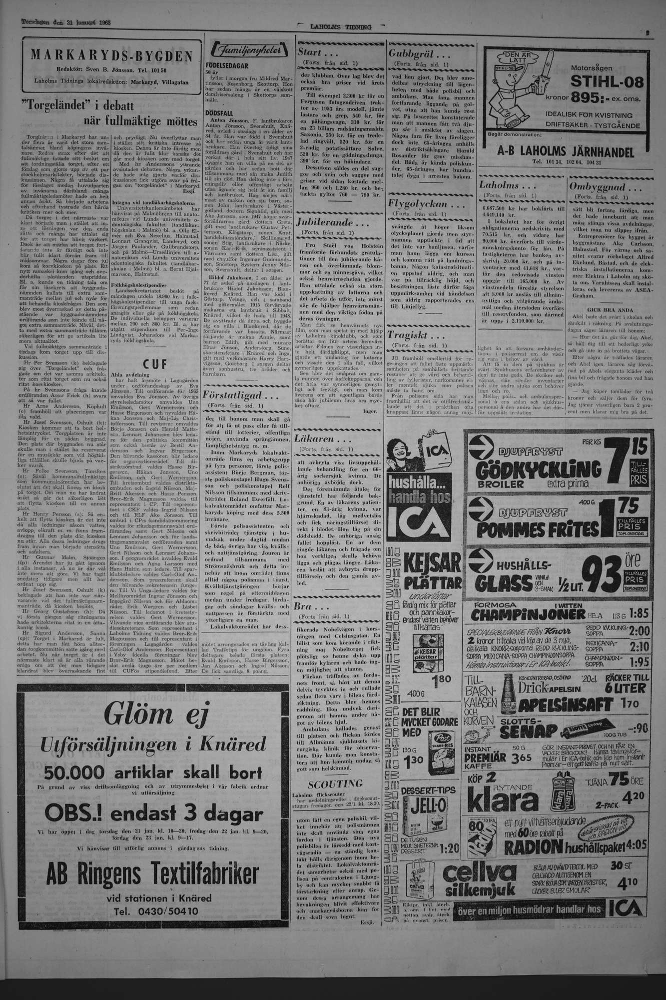 Laholms Tidning Torsdag 21 januari 1965, sida 3