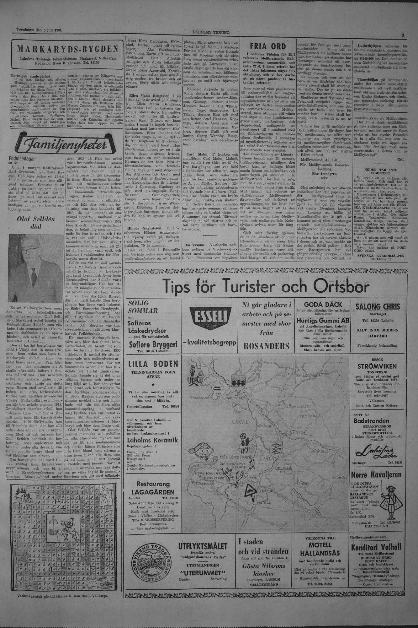 Laholms Tidning Torsdag 6 juli 1961, sida 3