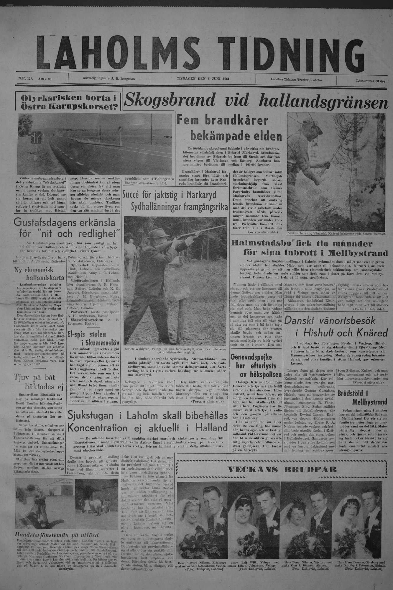 Laholms Tidning Tisdag 6 juni 1961, sida 1