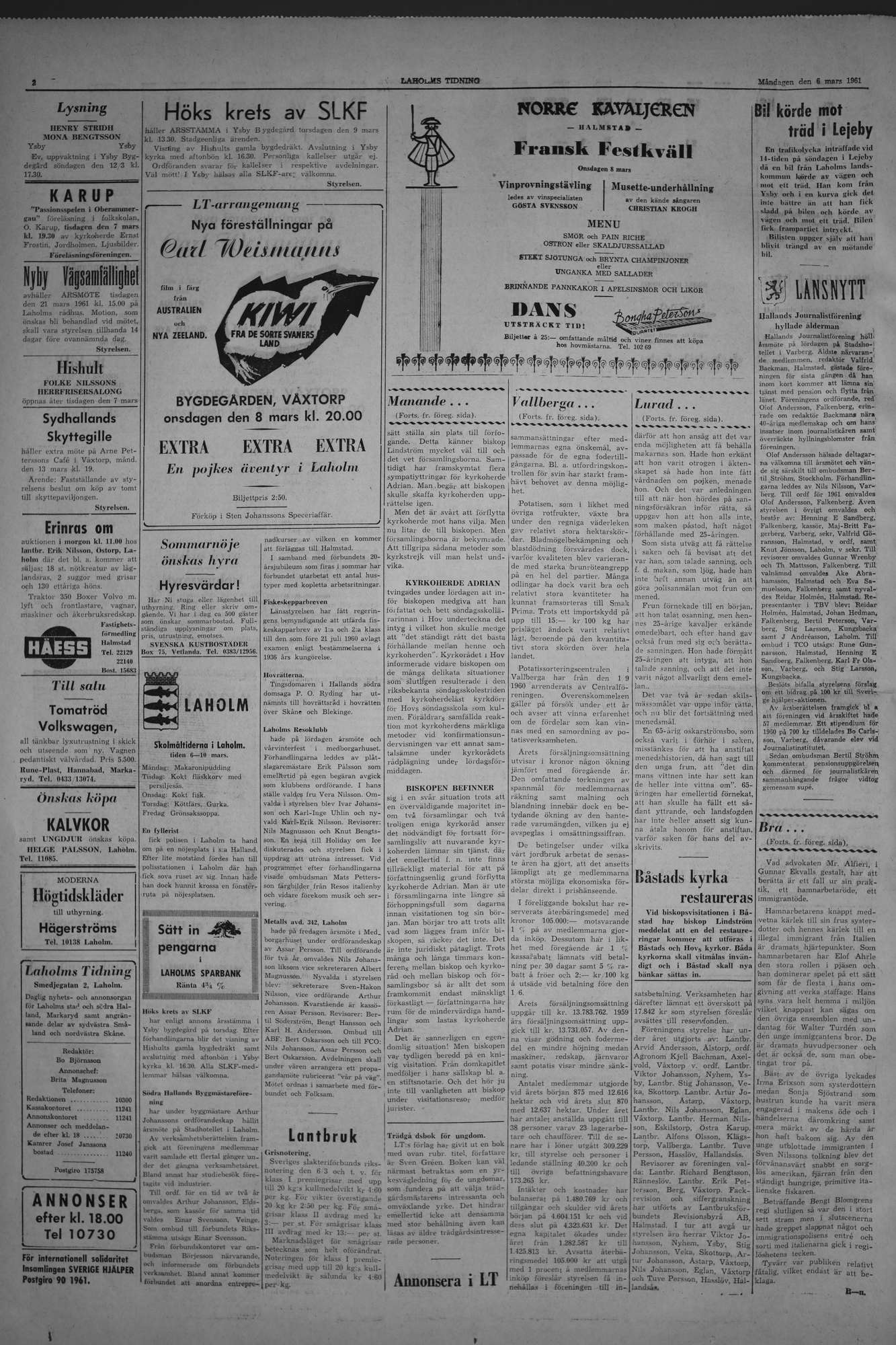 Laholms Tidning Måndag 6 mars 1961, sida 2