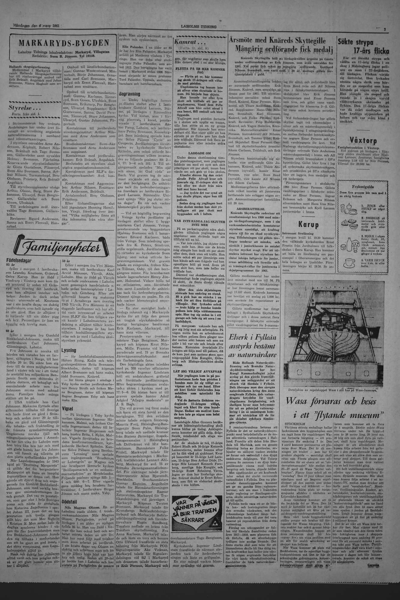 Laholms Tidning Måndag 6 mars 1961, sida 3