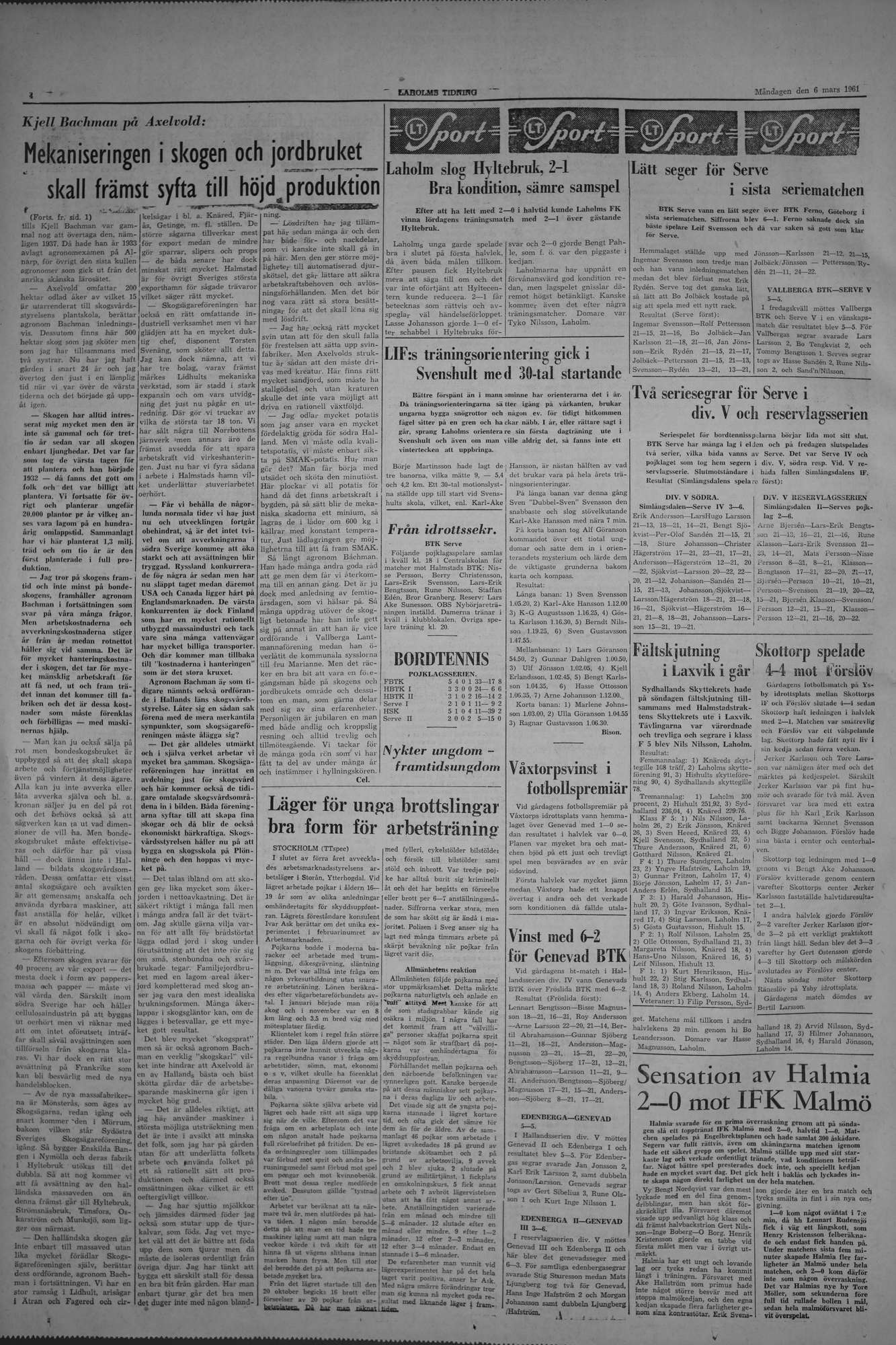 Laholms Tidning Måndag 6 mars 1961, sida 4