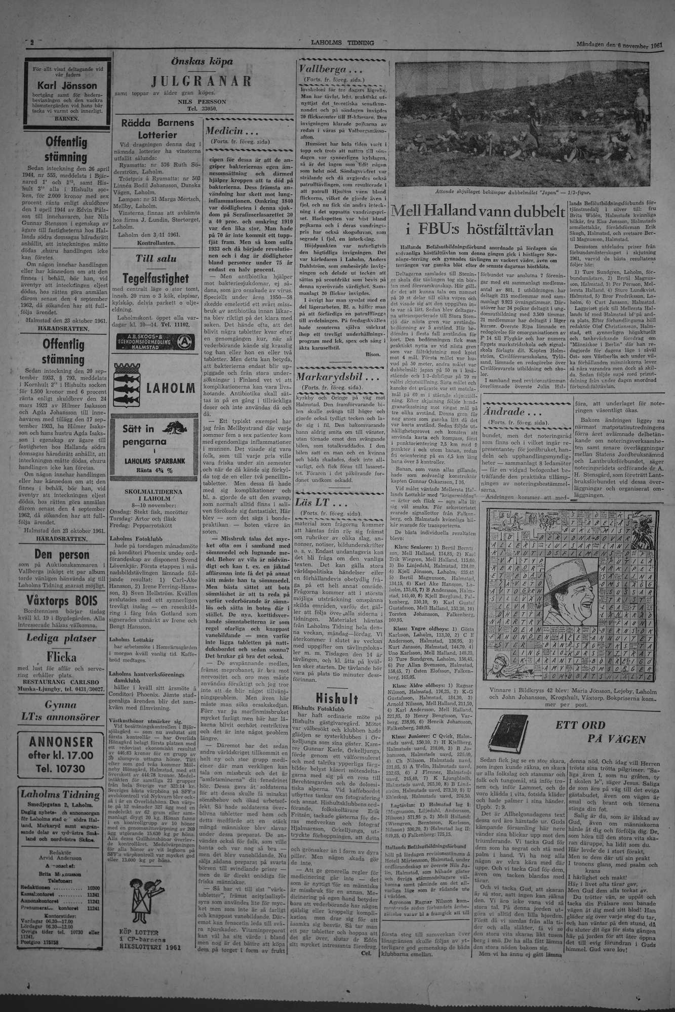 Laholms Tidning Måndag 6 november 1961, sida 2