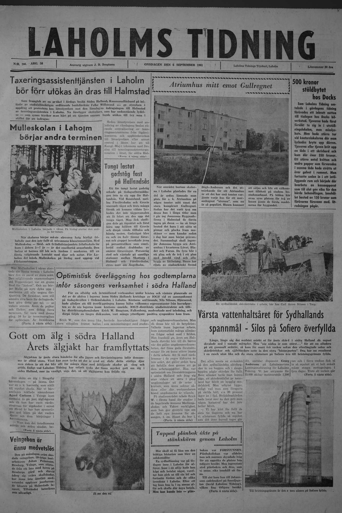 Laholms Tidning Onsdag 6 september 1961, sida 1