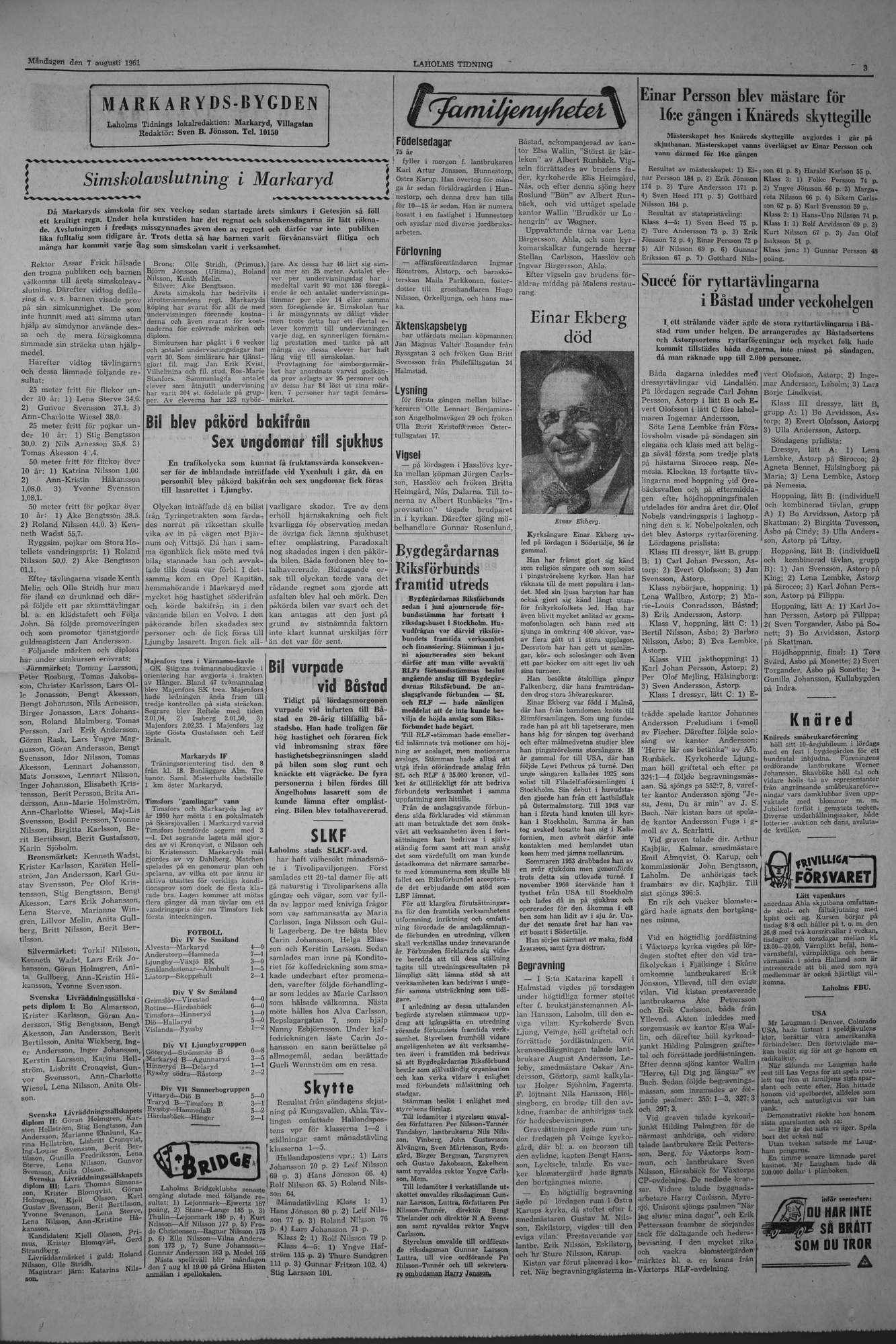 Laholms Tidning Måndag 7 augusti 1961, sida 3