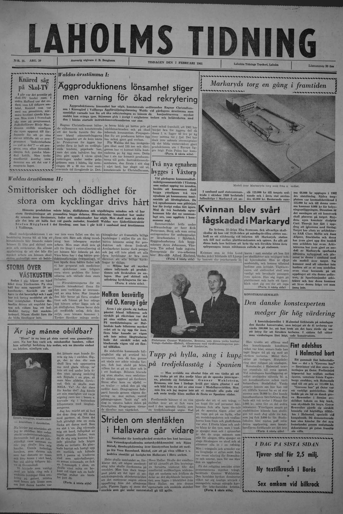 Laholms Tidning Tisdag 7 februari 1961, sida 1