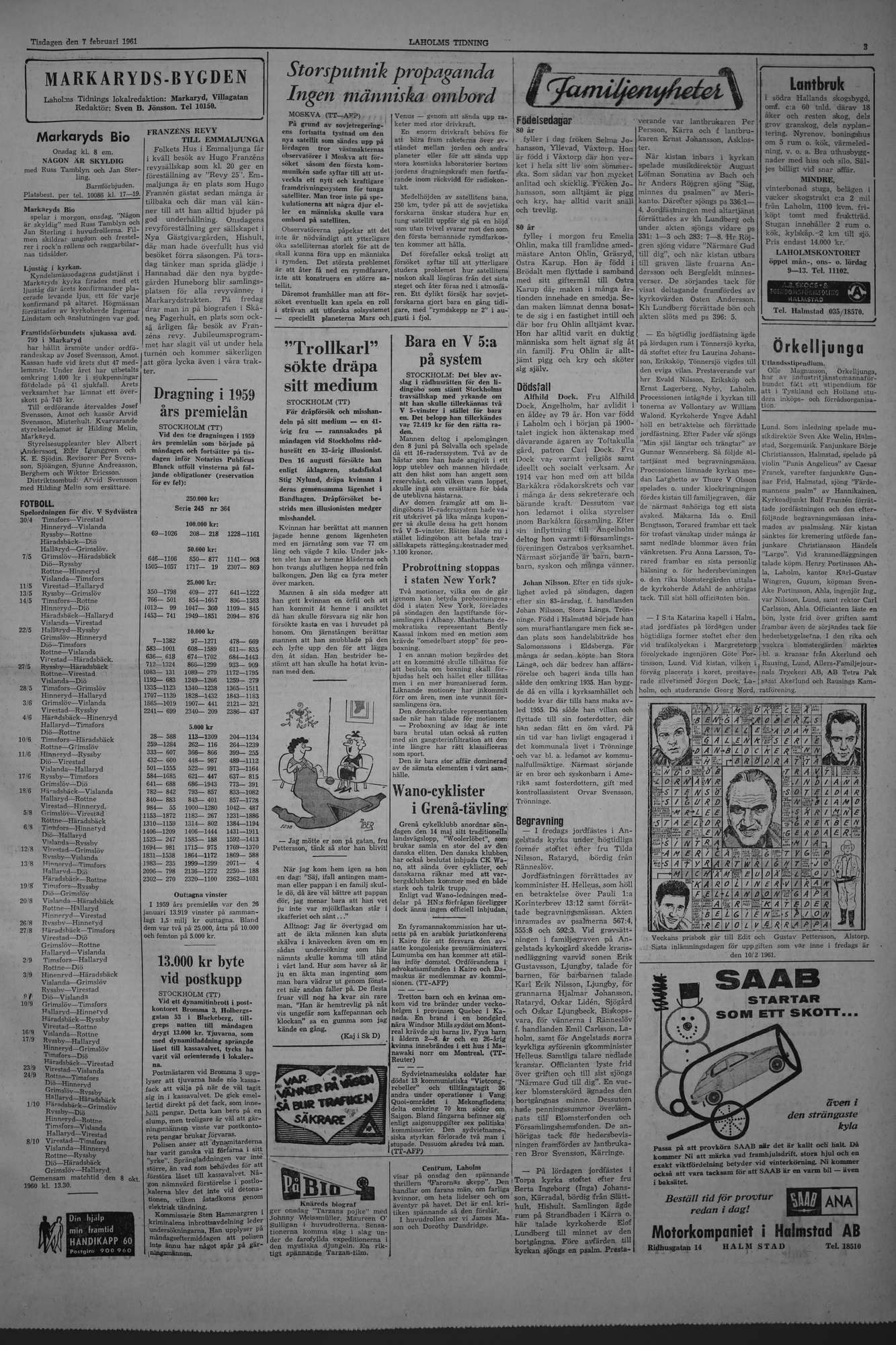 Laholms Tidning Tisdag 7 februari 1961, sida 3