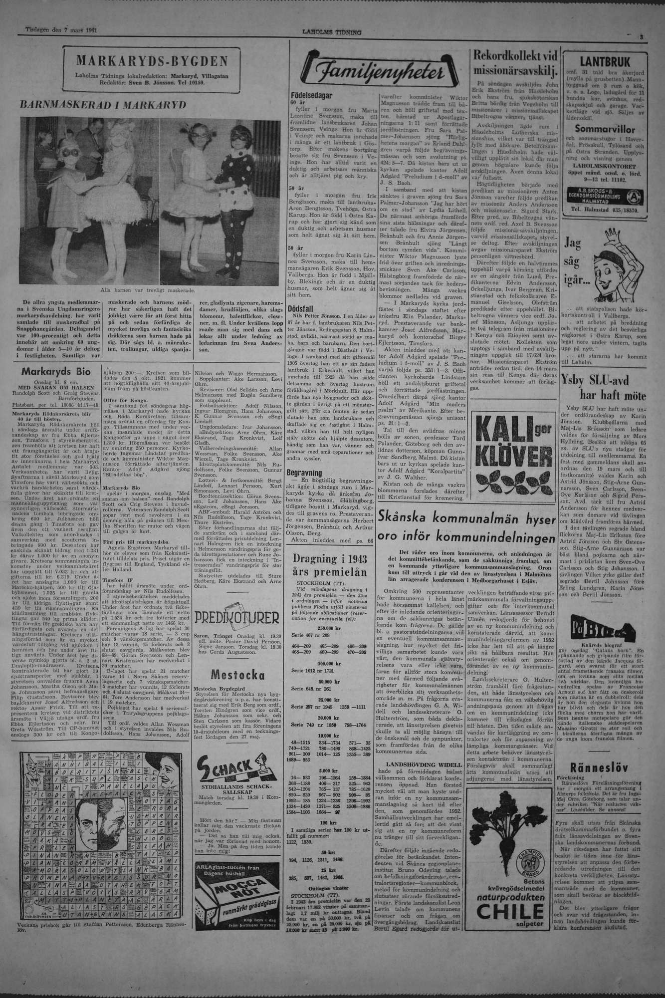 Laholms Tidning Tisdag 7 mars 1961, sida 3