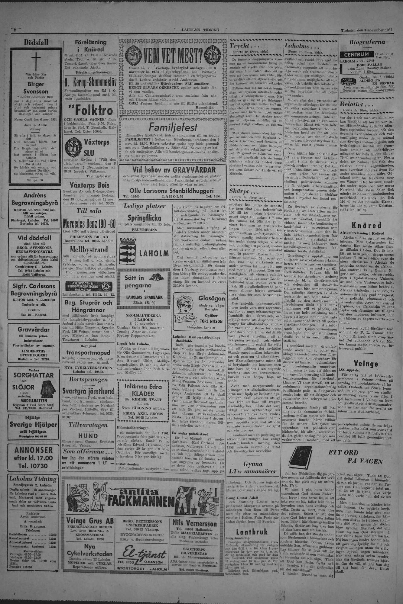 Laholms Tidning Tisdag 7 november 1961, sida 2