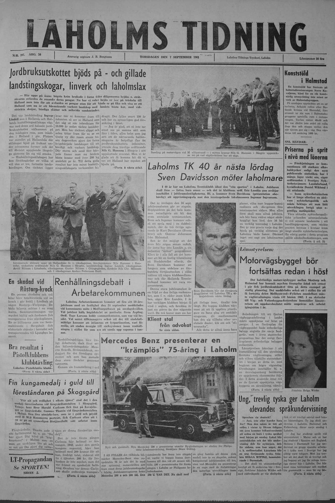 Laholms Tidning Torsdag 7 september 1961, sida 1