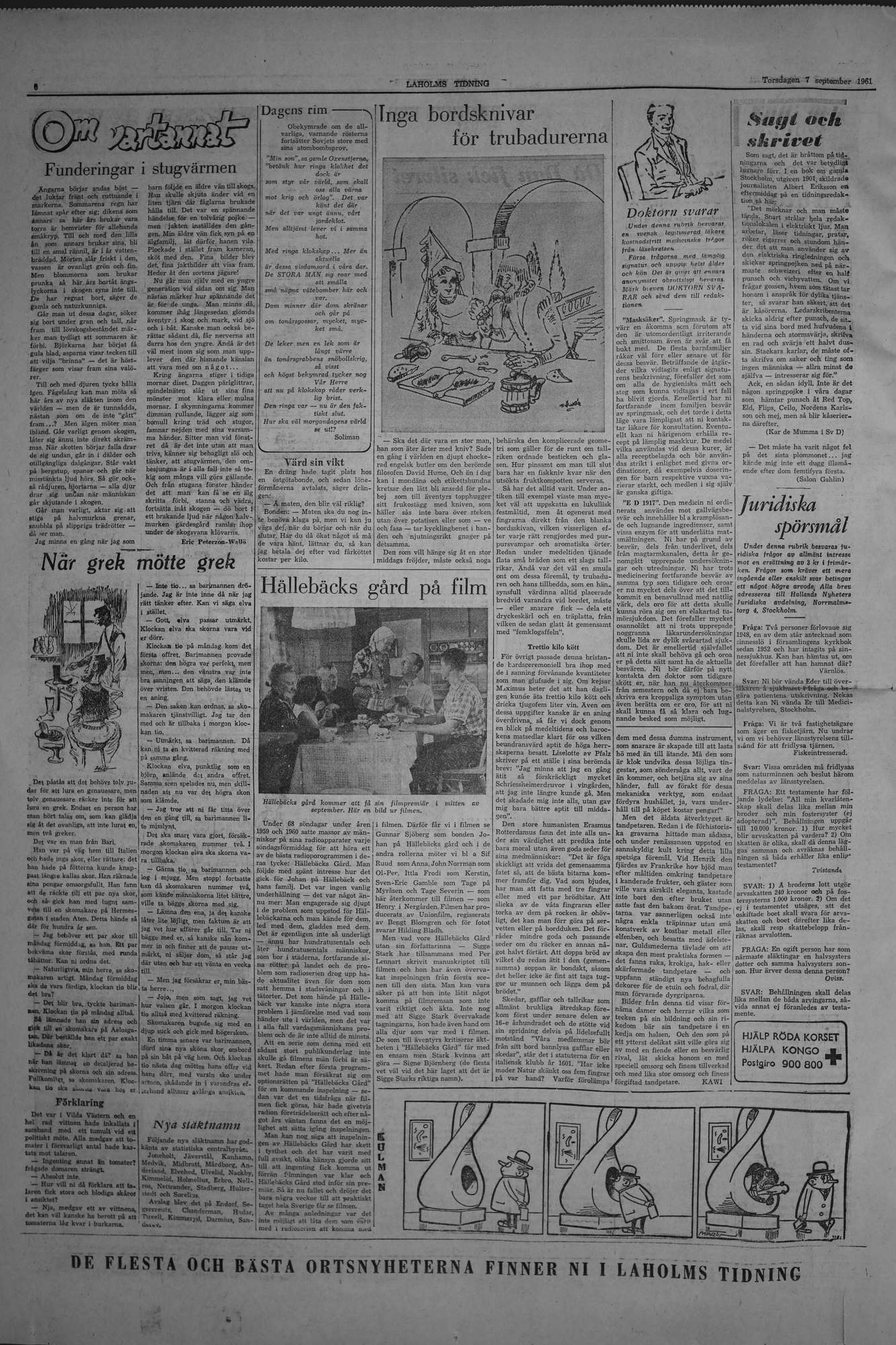 Laholms Tidning Torsdag 7 september 1961, sida 6