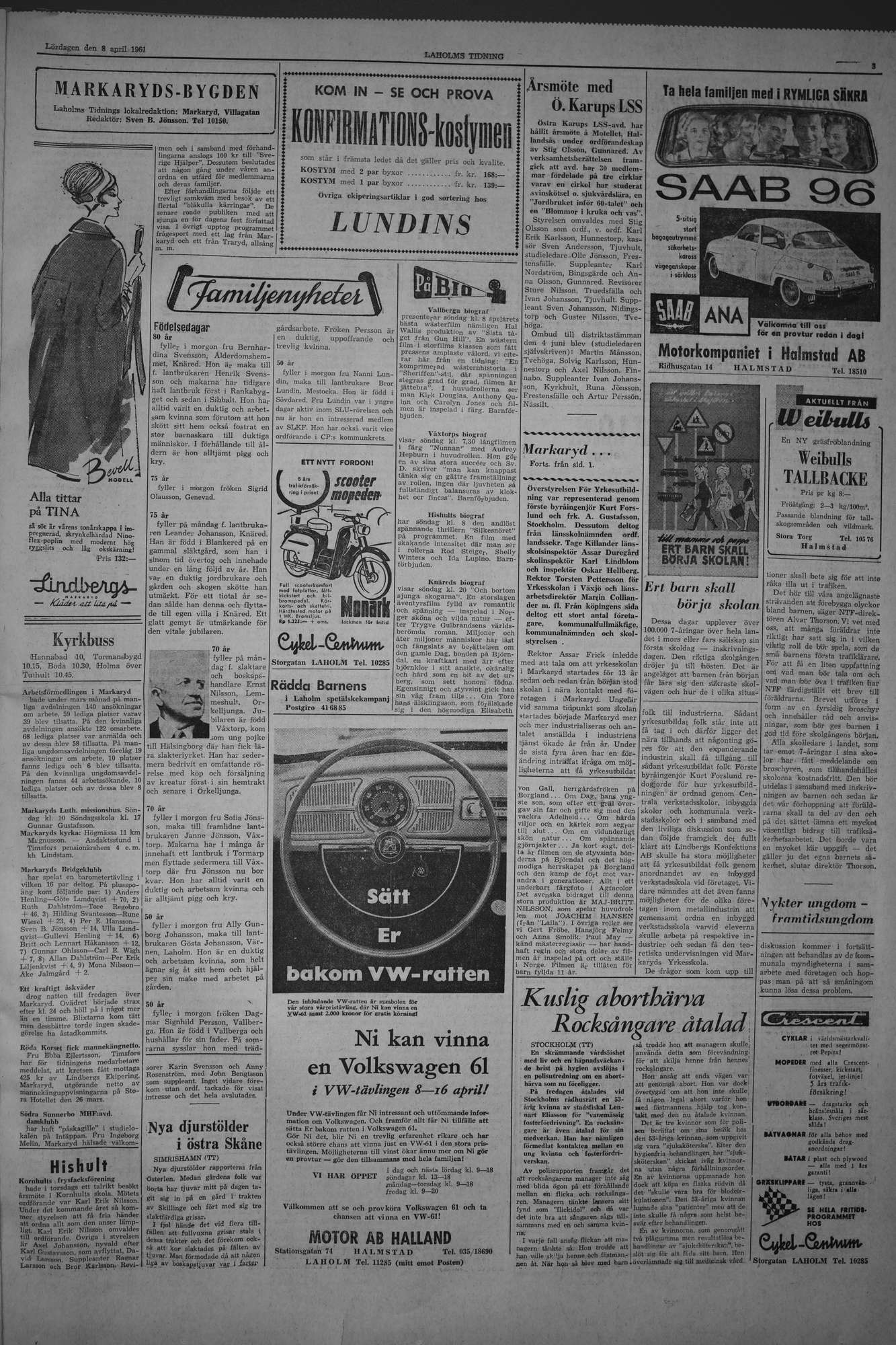 Laholms Tidning Lördag 8 april 1961, sida 3
