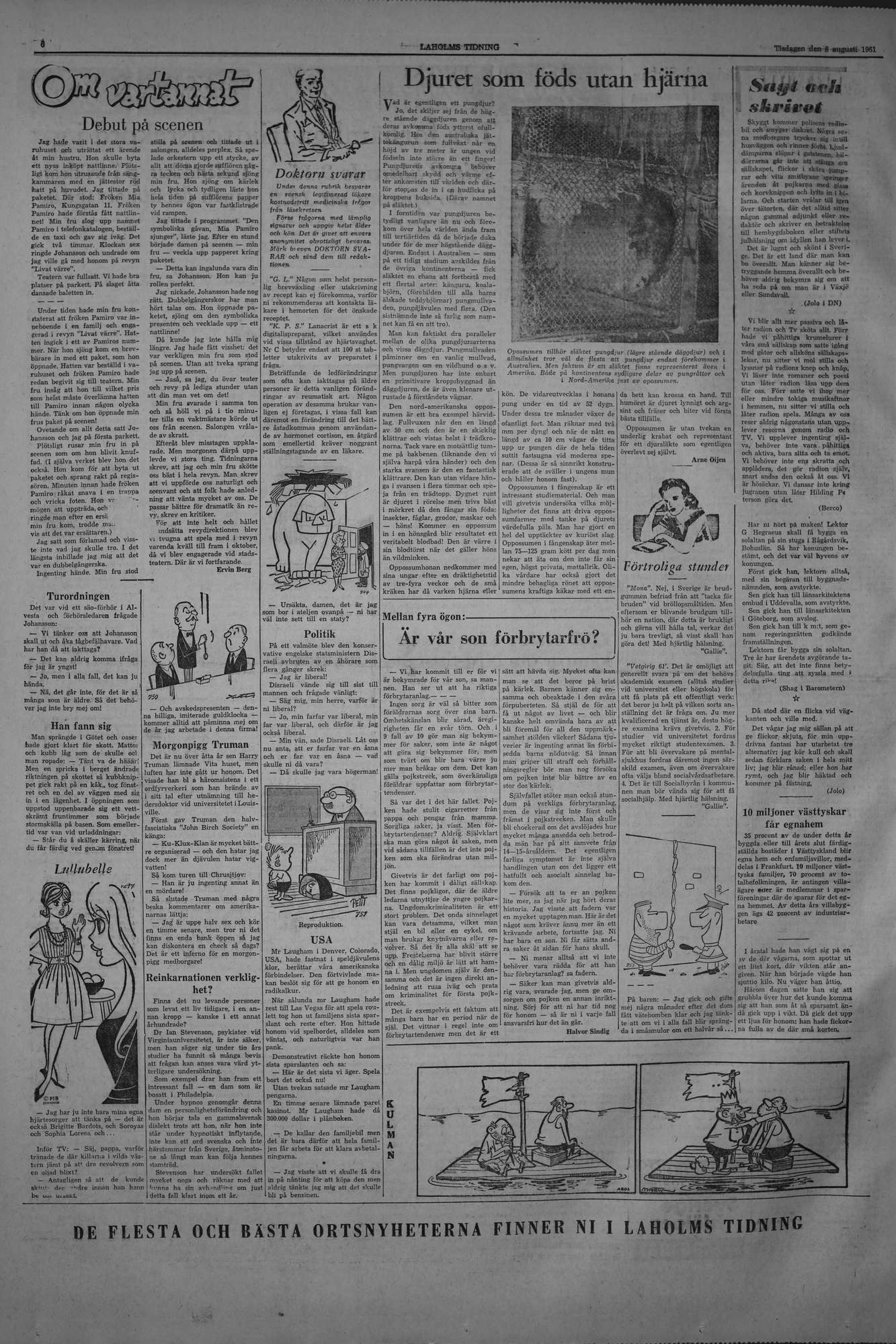 Laholms Tidning Tisdag 8 augusti 1961, sida 6