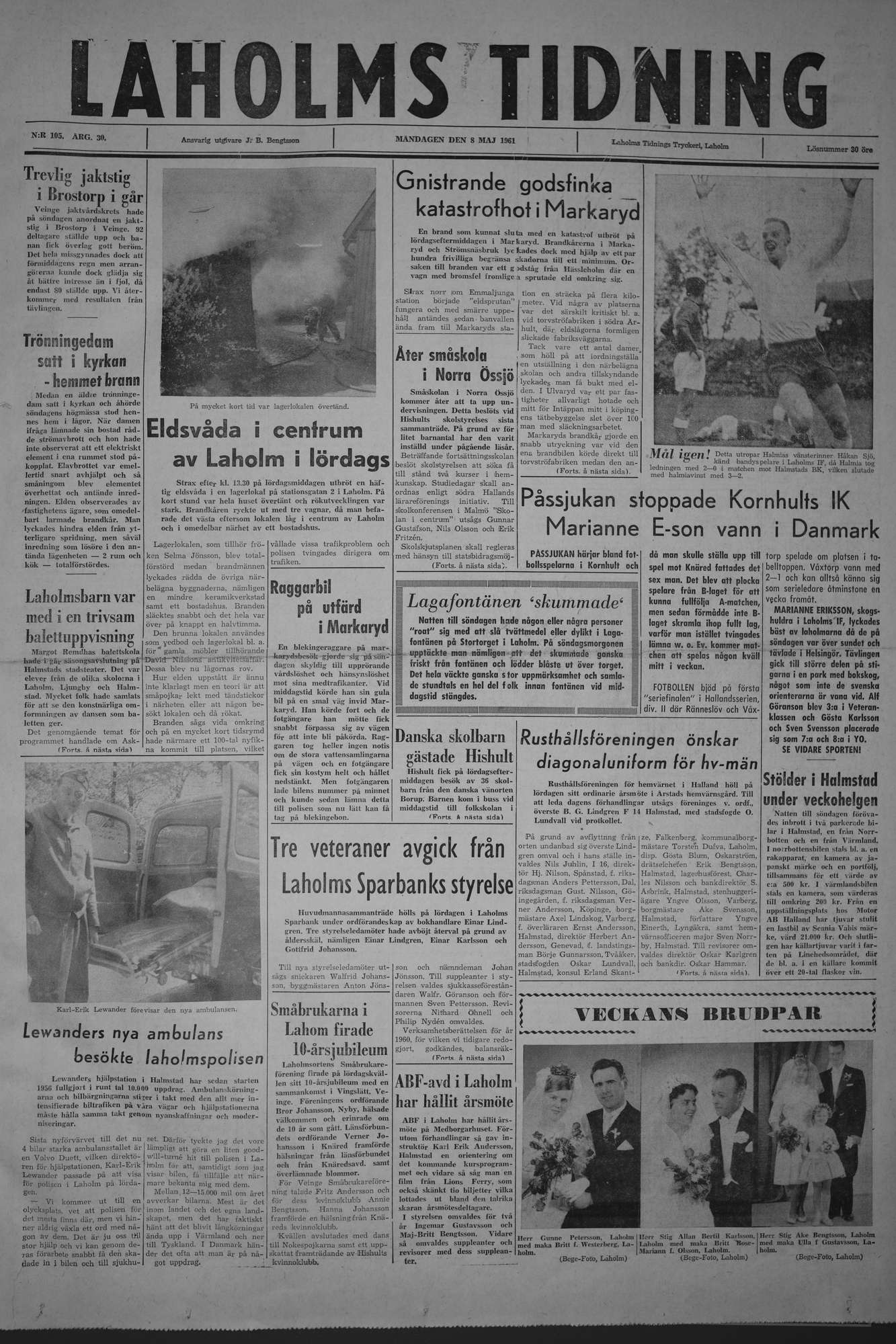 Laholms Tidning Måndag 8 maj 1961, sida 1