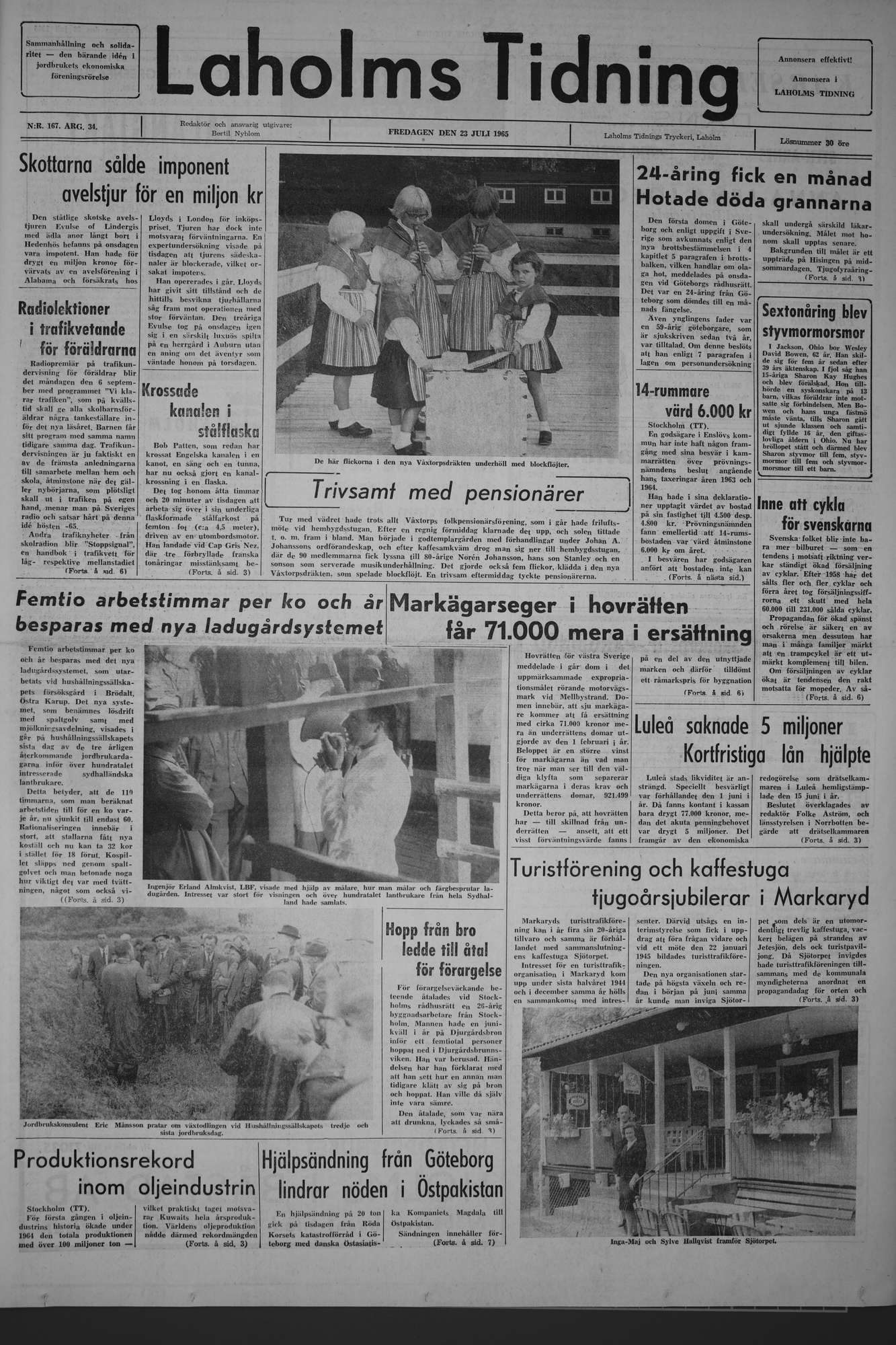 Laholms Tidning Fredag 23 juli 1965, sida 1