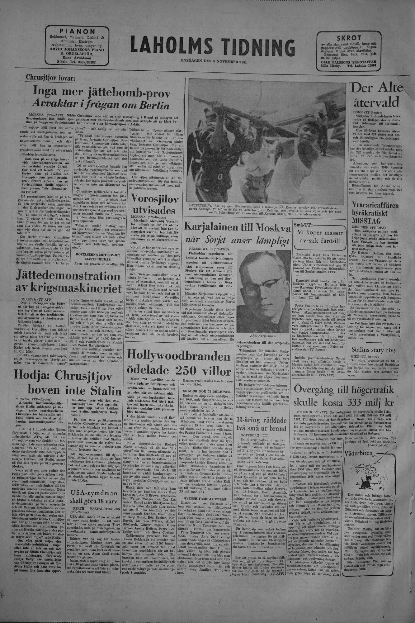 Laholms Tidning Onsdag 8 november 1961, sida 8