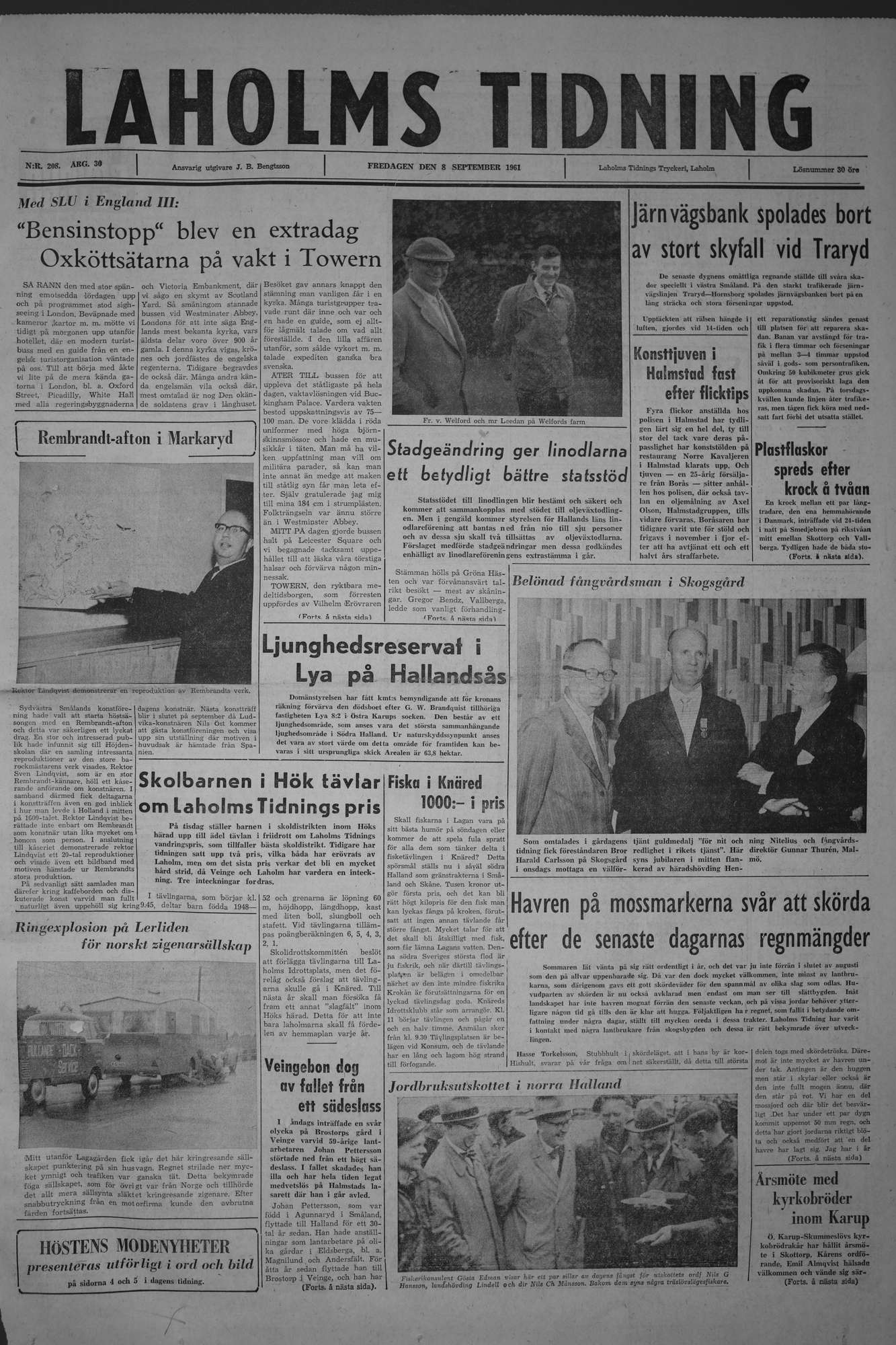 Laholms Tidning Fredag 8 september 1961, sida 1