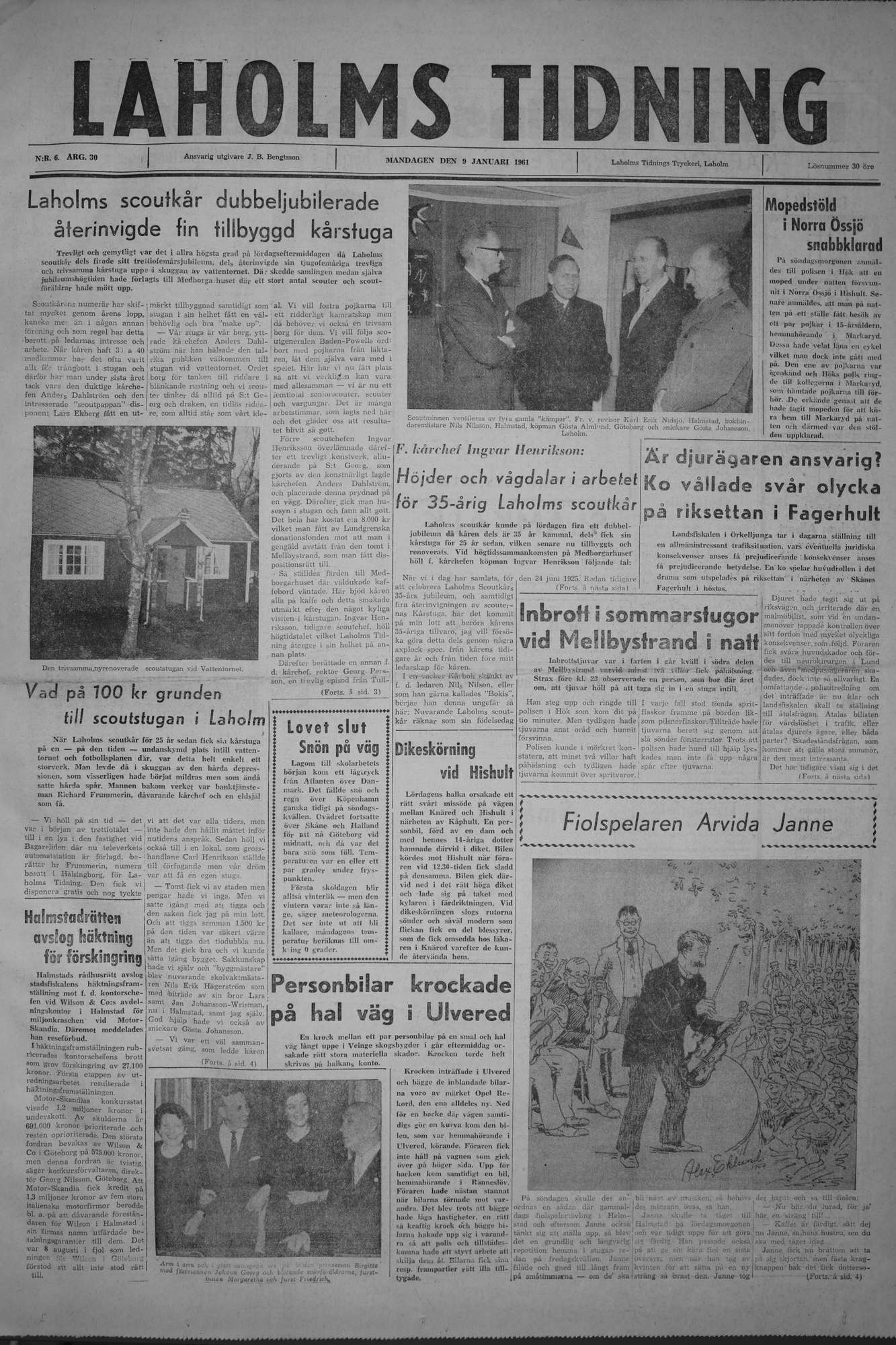 Laholms Tidning Måndag 9 januari 1961, sida 1