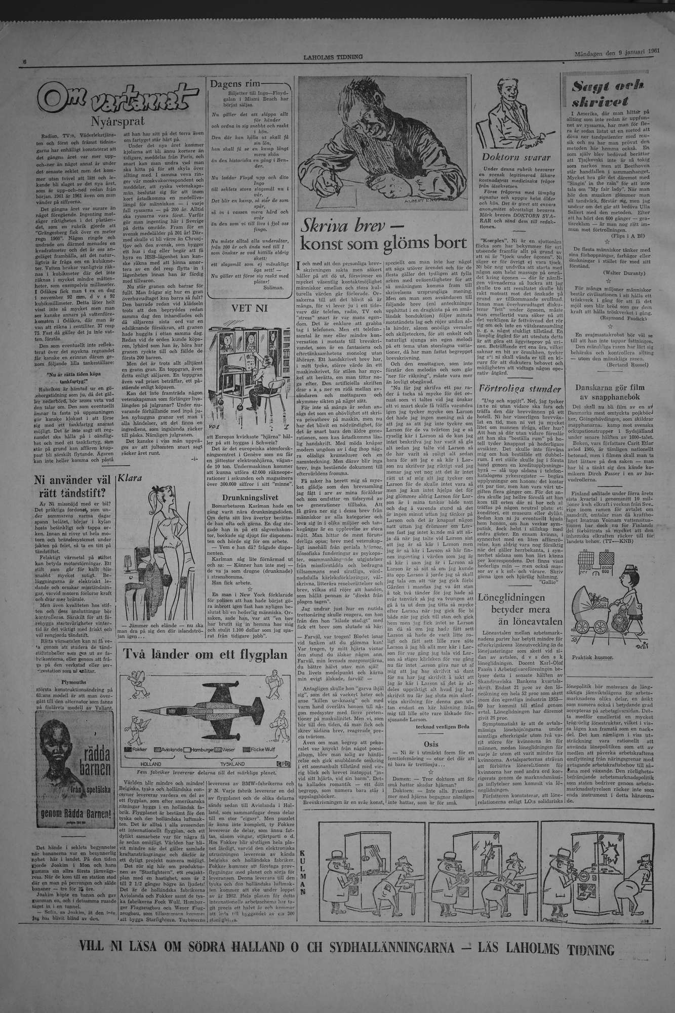 Laholms Tidning Måndag 9 januari 1961, sida 6