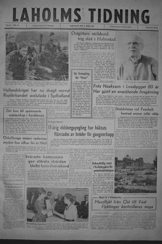 Förstasidan, Torsdag 9 mars 1961