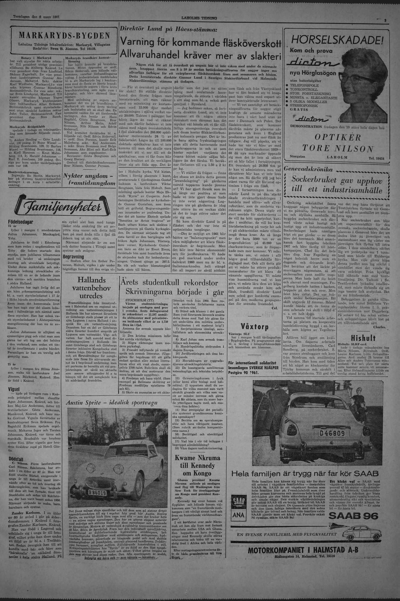 Laholms Tidning Torsdag 9 mars 1961, sida 3