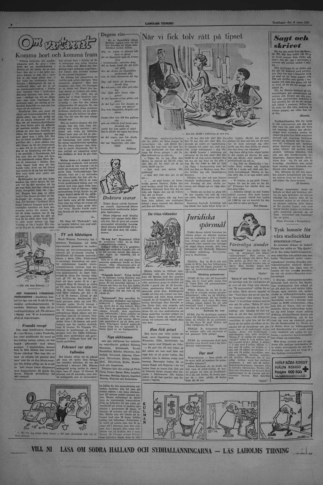 Laholms Tidning Torsdag 9 mars 1961, sida 6