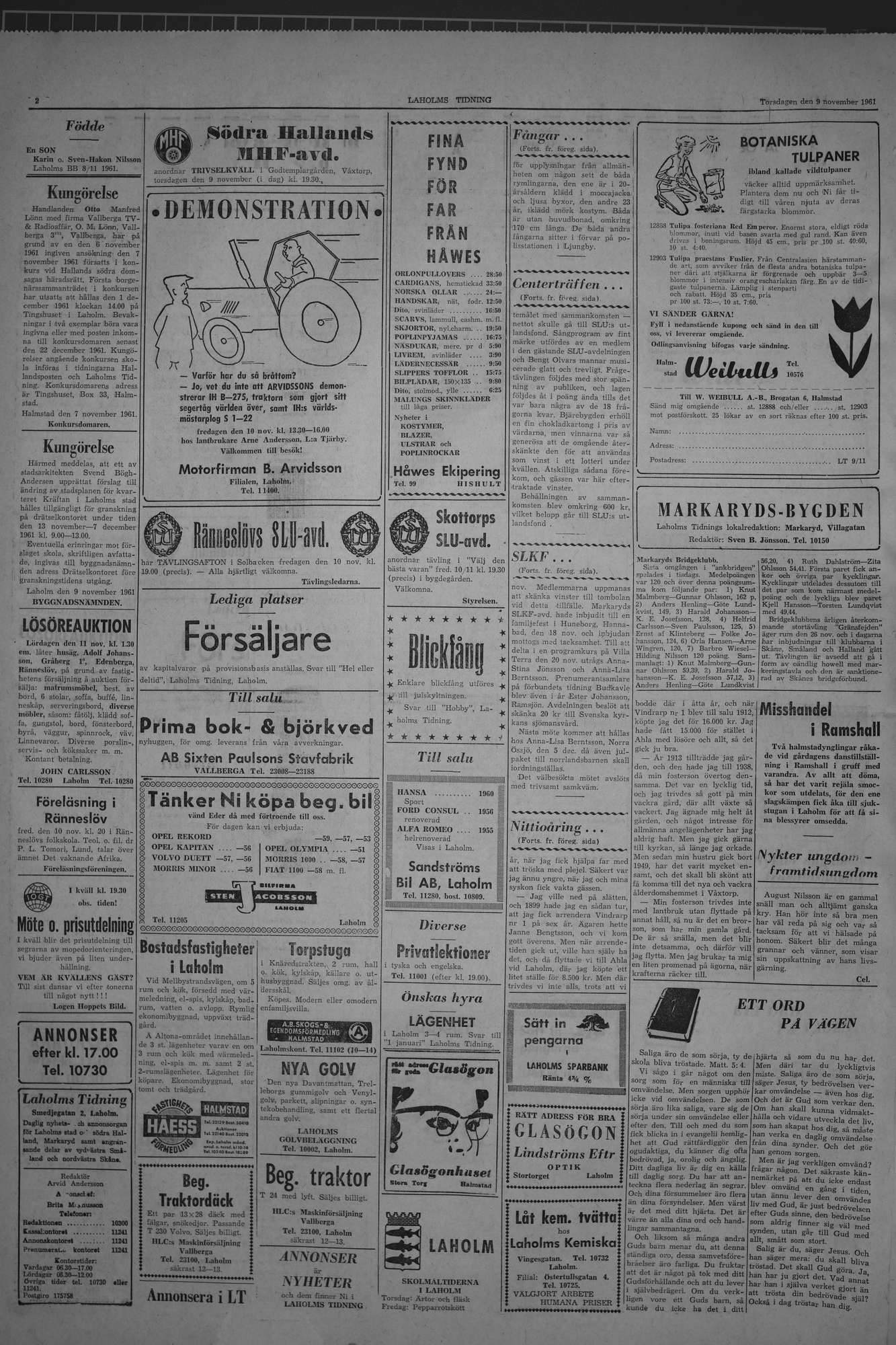 Laholms Tidning Torsdag 9 november 1961, sida 2