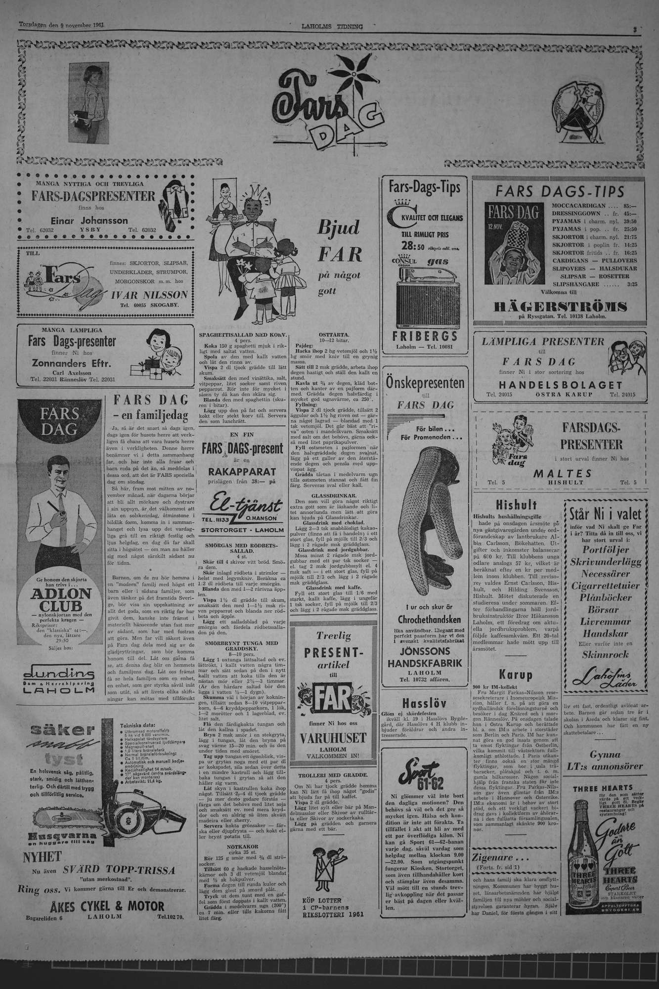 Laholms Tidning Torsdag 9 november 1961, sida 3