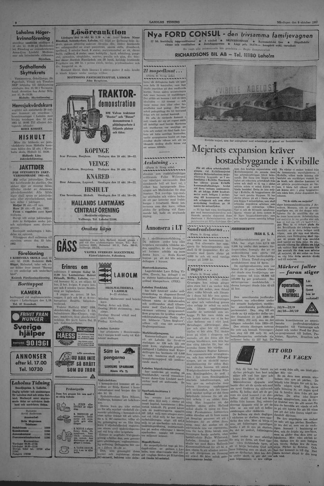 Laholms Tidning Måndag 9 oktober 1961, sida 2