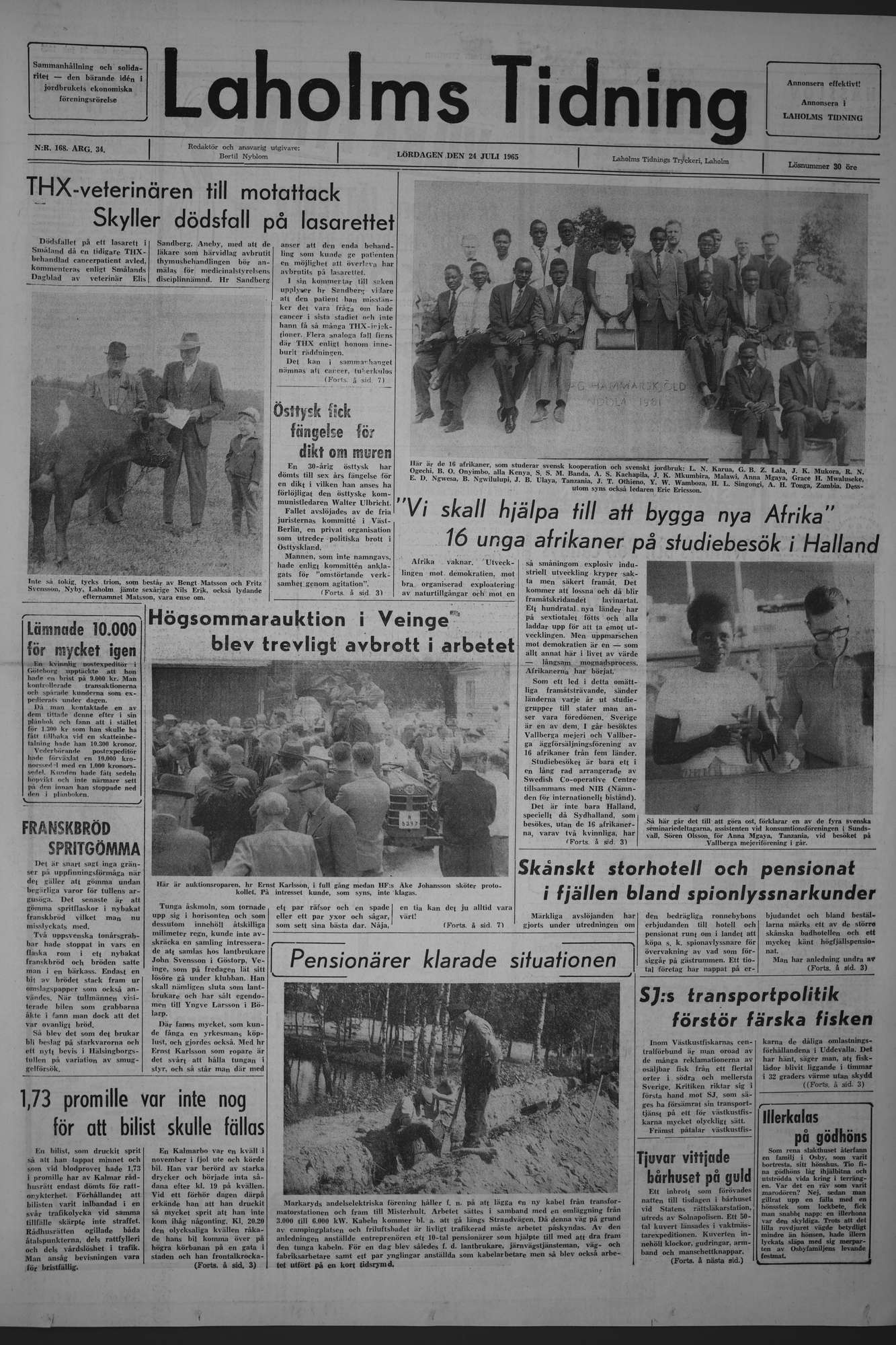 Laholms Tidning Lördag 24 juli 1965, sida 1