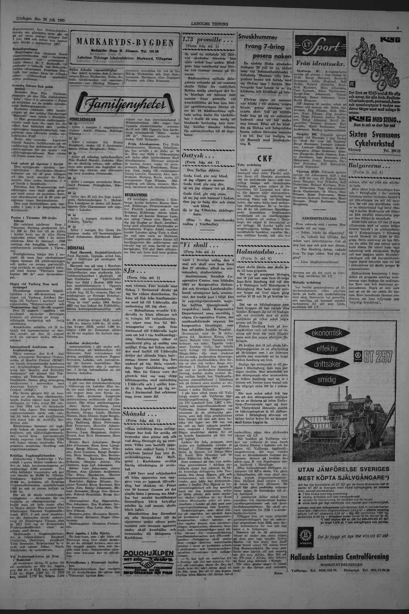 Laholms Tidning Lördag 24 juli 1965, sida 3