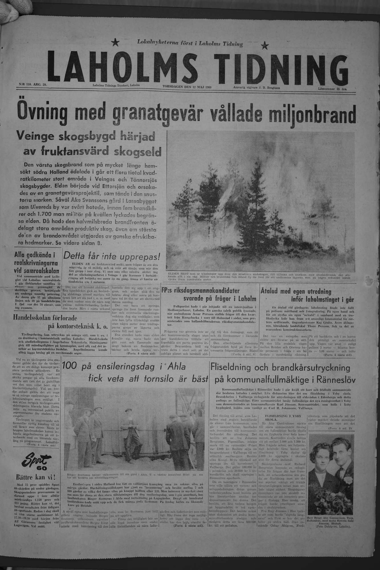 Laholms Tidning Måndag 12 maj 1958, sida 1