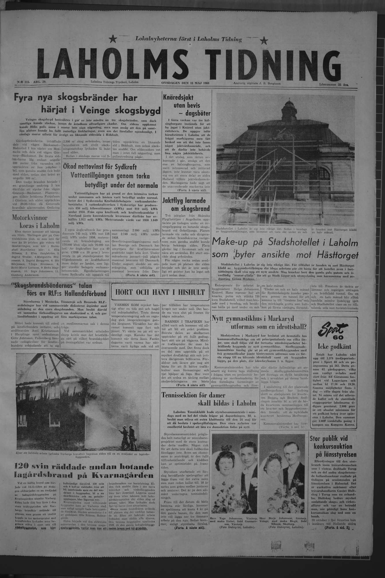 Laholms Tidning Onsdag 18 maj 1960, sida 1