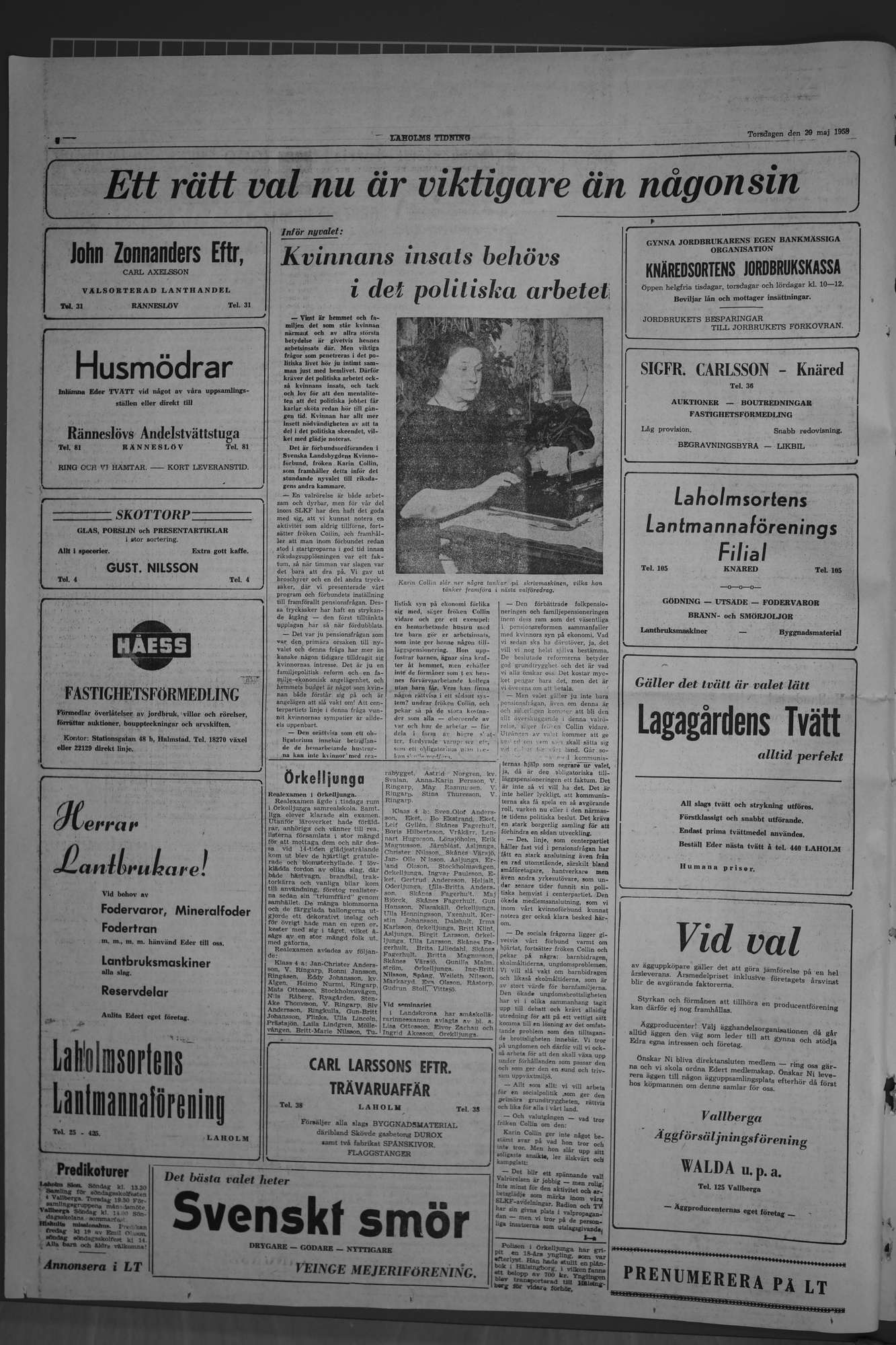 Laholms Tidning Torsdag 29 maj 1958, sida 4