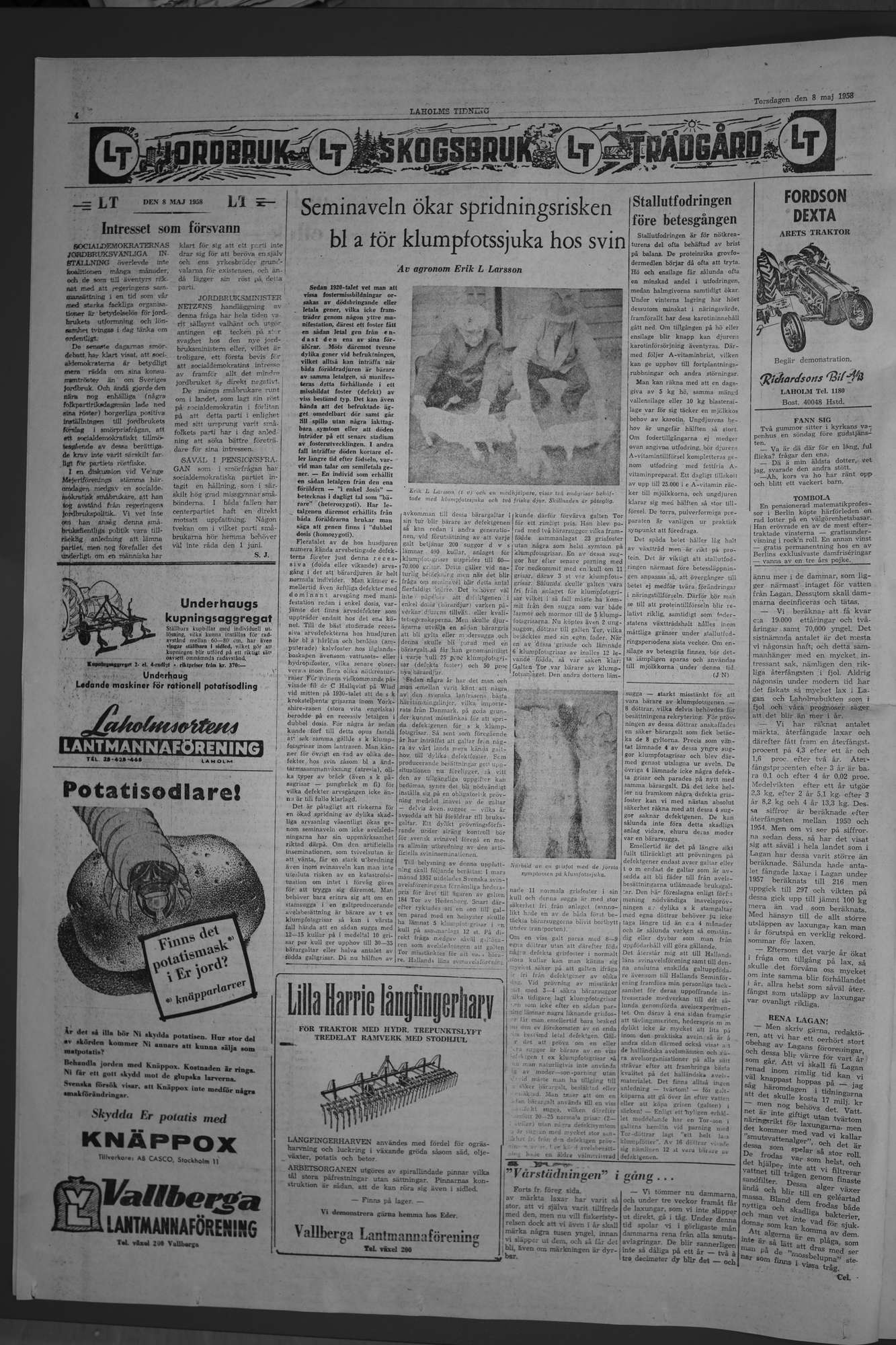 Laholms Tidning Torsdag 8 maj 1958, sida 4