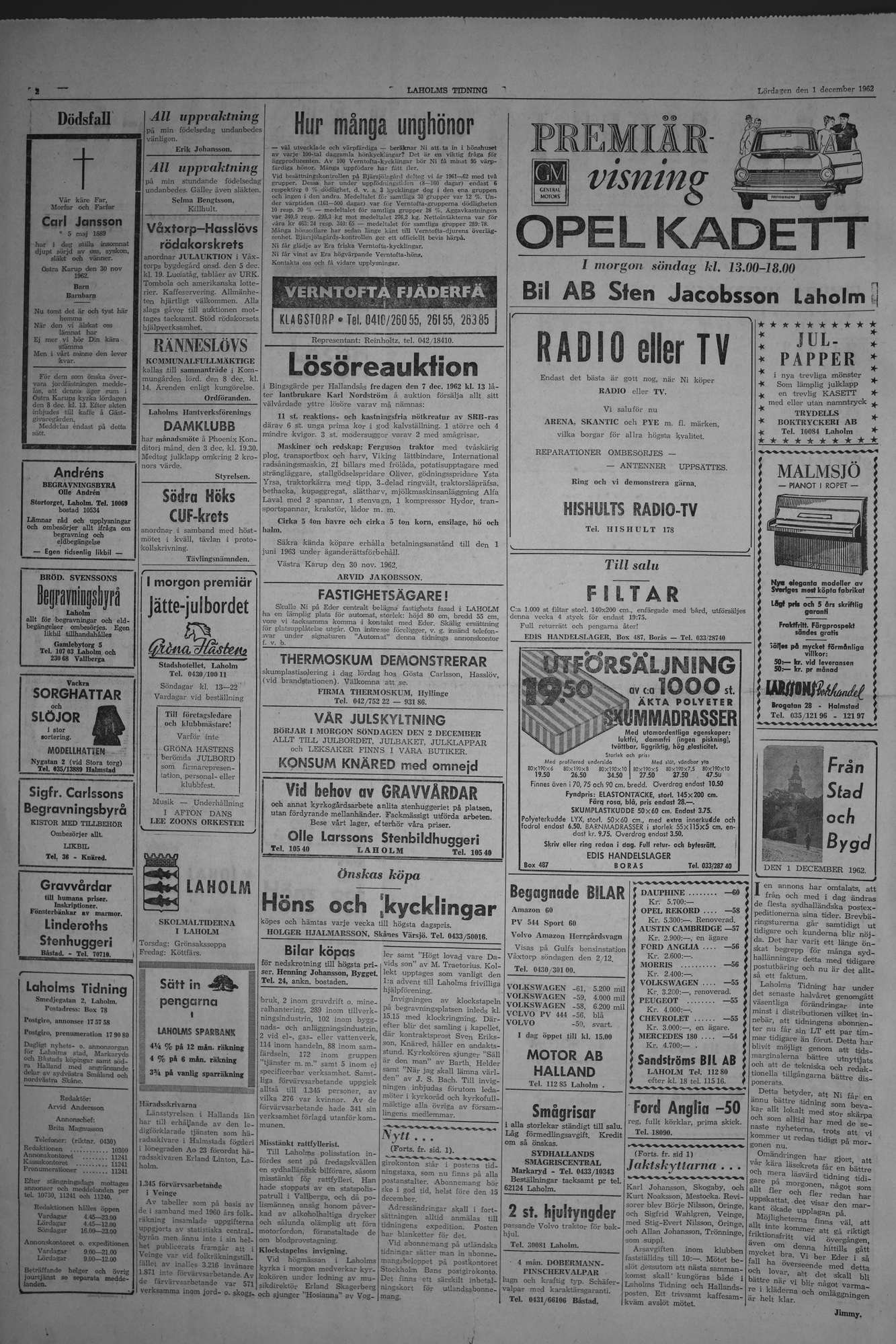 Laholms Tidning Lördag 1 december 1962, sida 2
