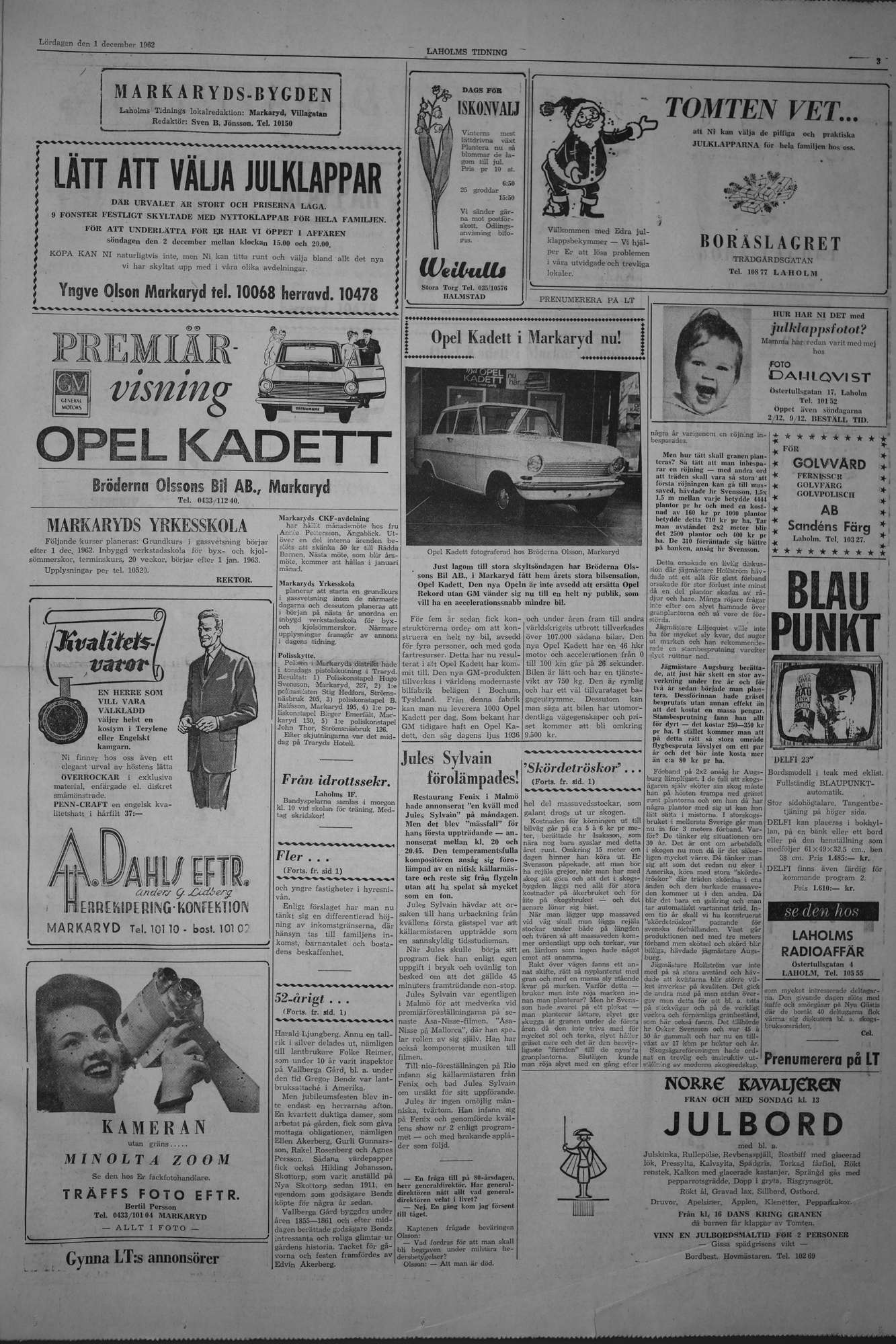 Laholms Tidning Lördag 1 december 1962, sida 3