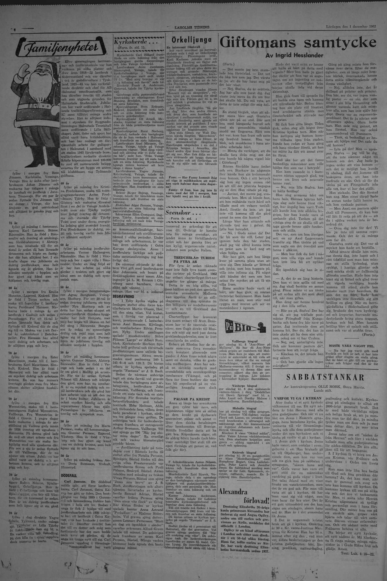 Laholms Tidning Lördag 1 december 1962, sida 6