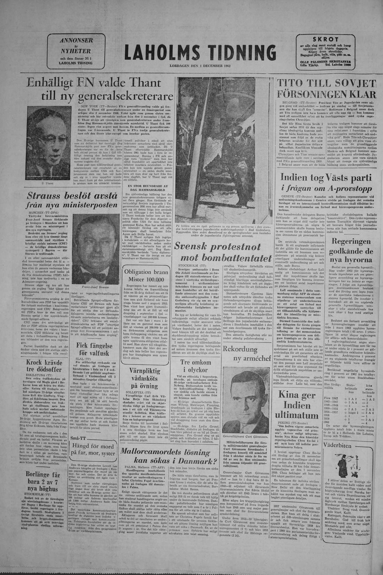 Laholms Tidning Lördag 1 december 1962, sida 8