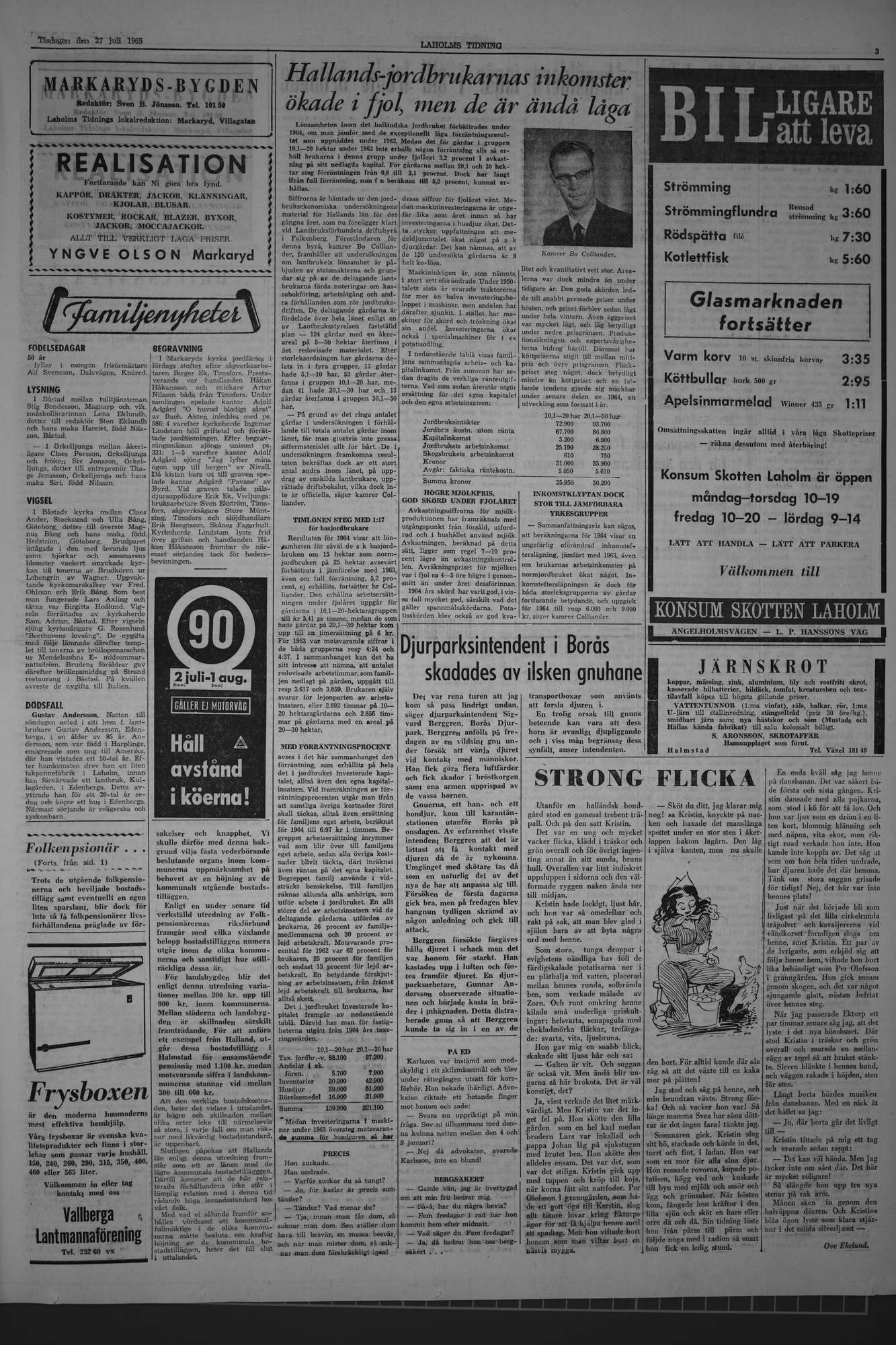 Laholms Tidning Tisdag 27 juli 1965, sida 3