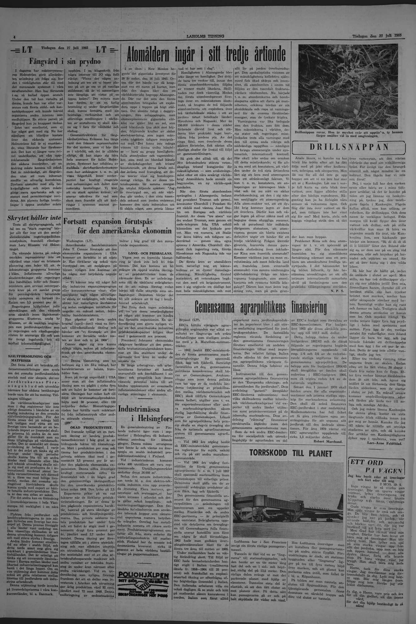 Laholms Tidning Tisdag 27 juli 1965, sida 4