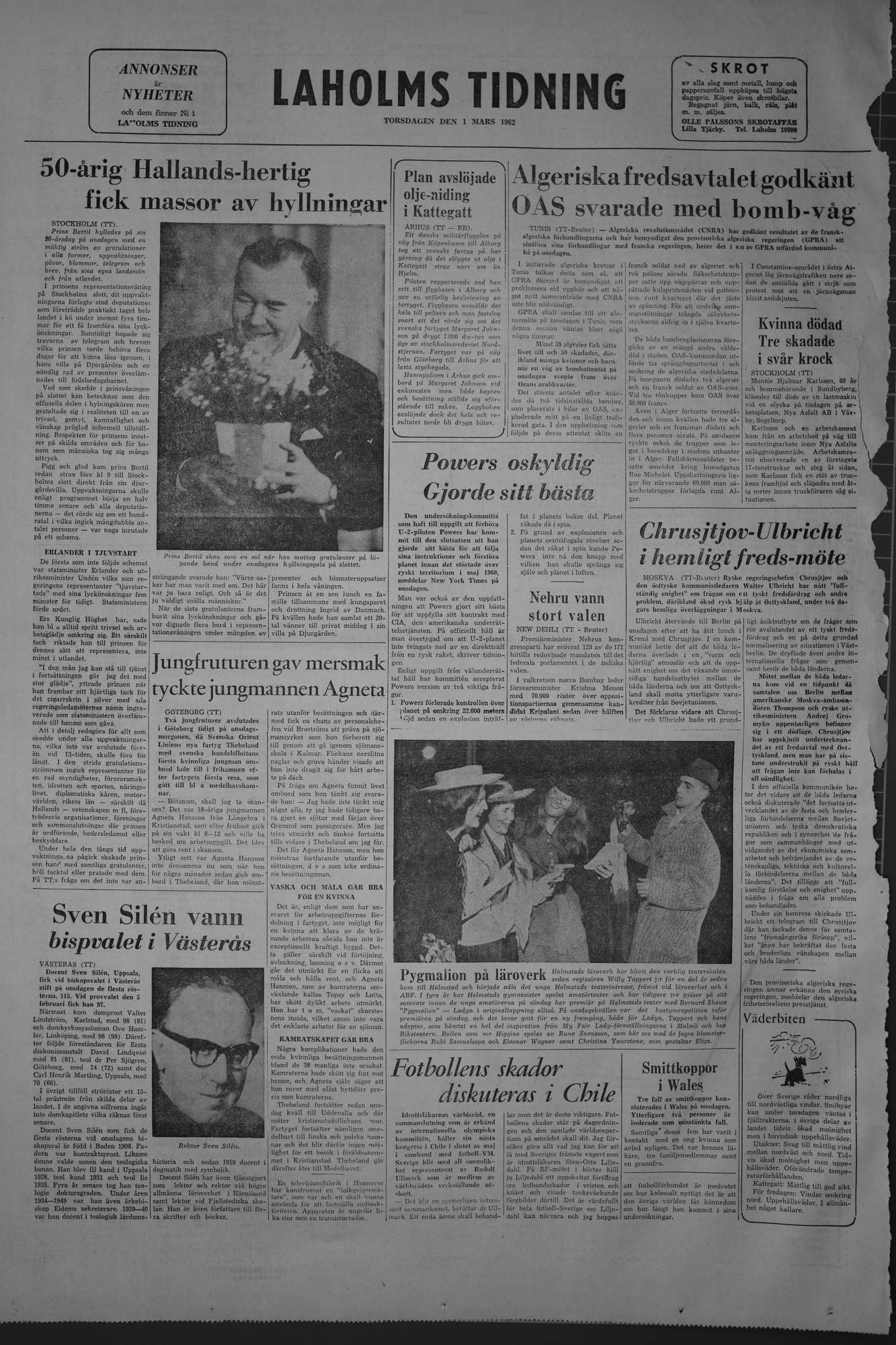 Laholms Tidning Torsdag 1 mars 1962, sida 8