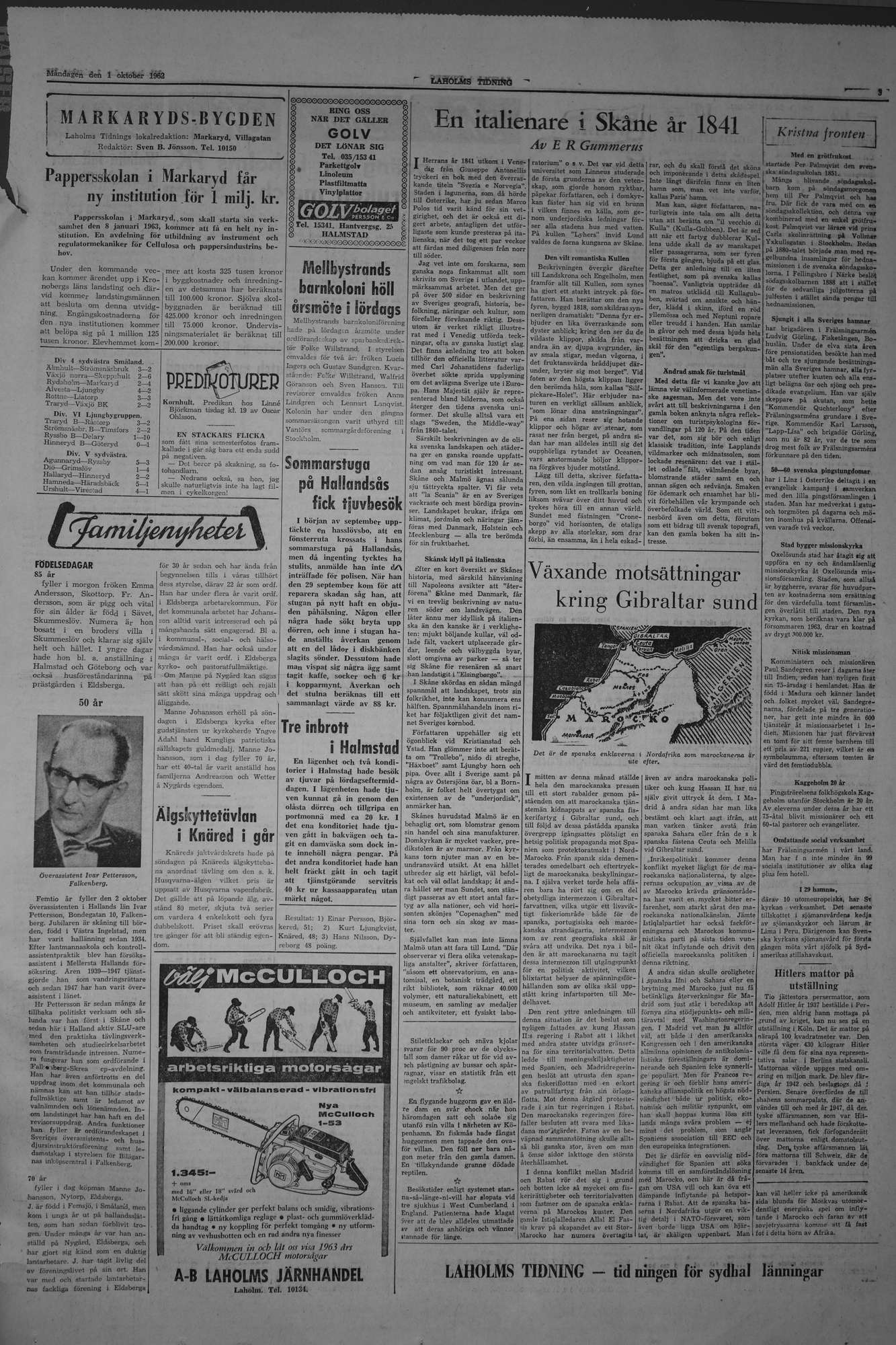 Laholms Tidning Måndag 1 oktober 1962, sida 3