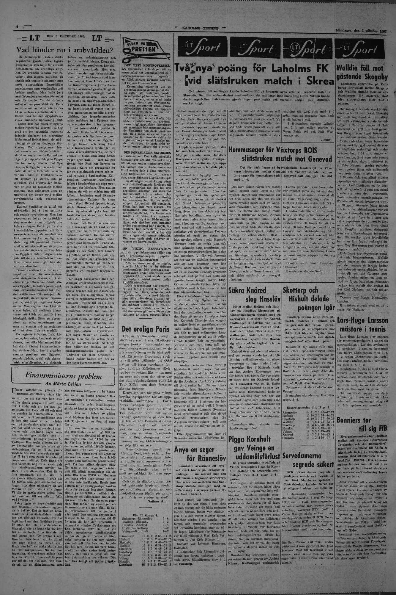 Laholms Tidning Måndag 1 oktober 1962, sida 4