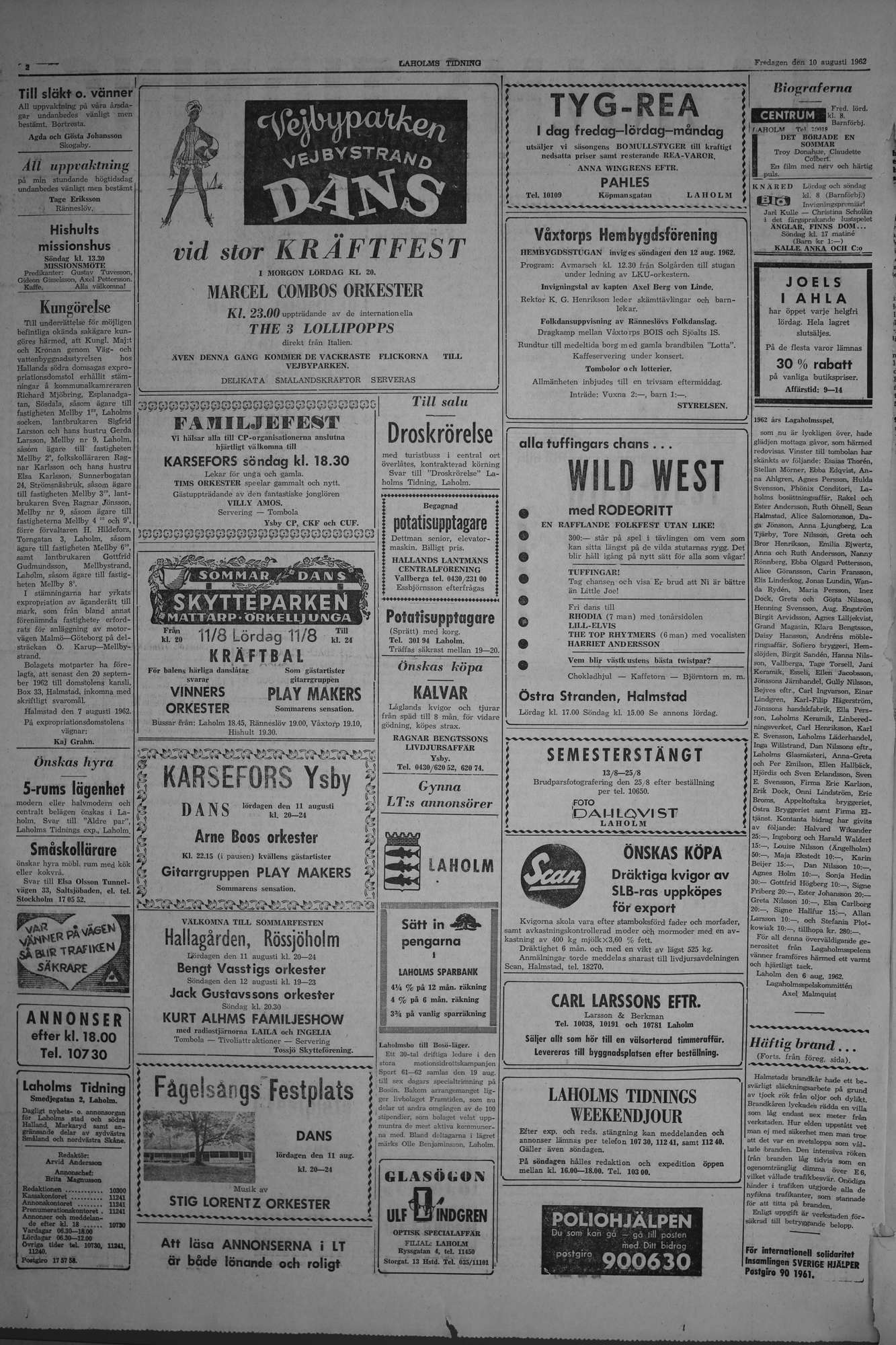 Laholms Tidning Fredag 10 augusti 1962, sida 2